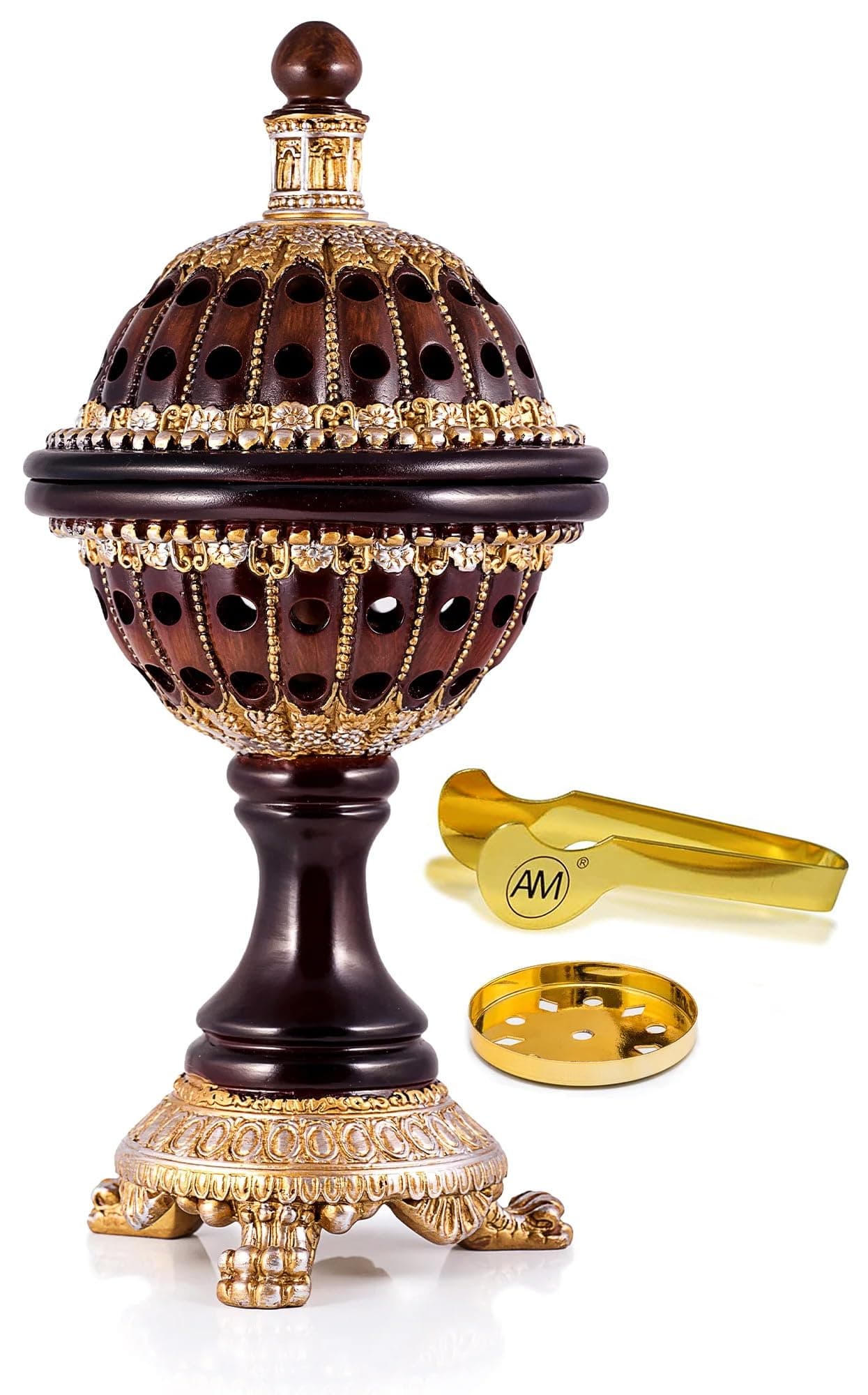 AM Lux Globe Incense Burner - Bakhoor Cone Holders | Frankincense Burner Charcoal | Mabkhara | for Office & Spiritual Decor (Brown)