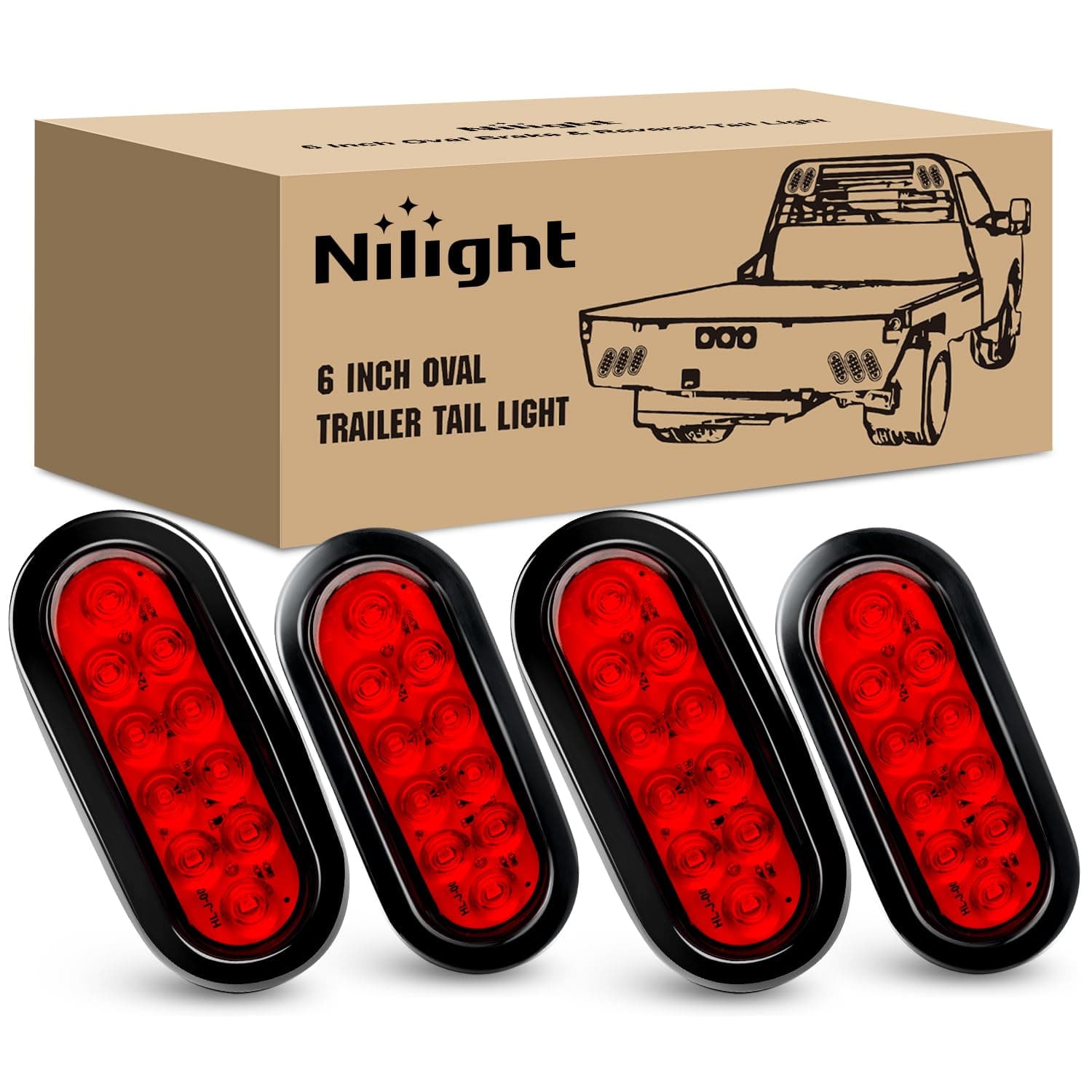 Tl-07 6 Inch Oval Red Led Trailer Tail Lights 4Pcs 10 With Flush Mount Grommets Plugs Ip67 Waterproof Stop Brake Turn For Rv Truck