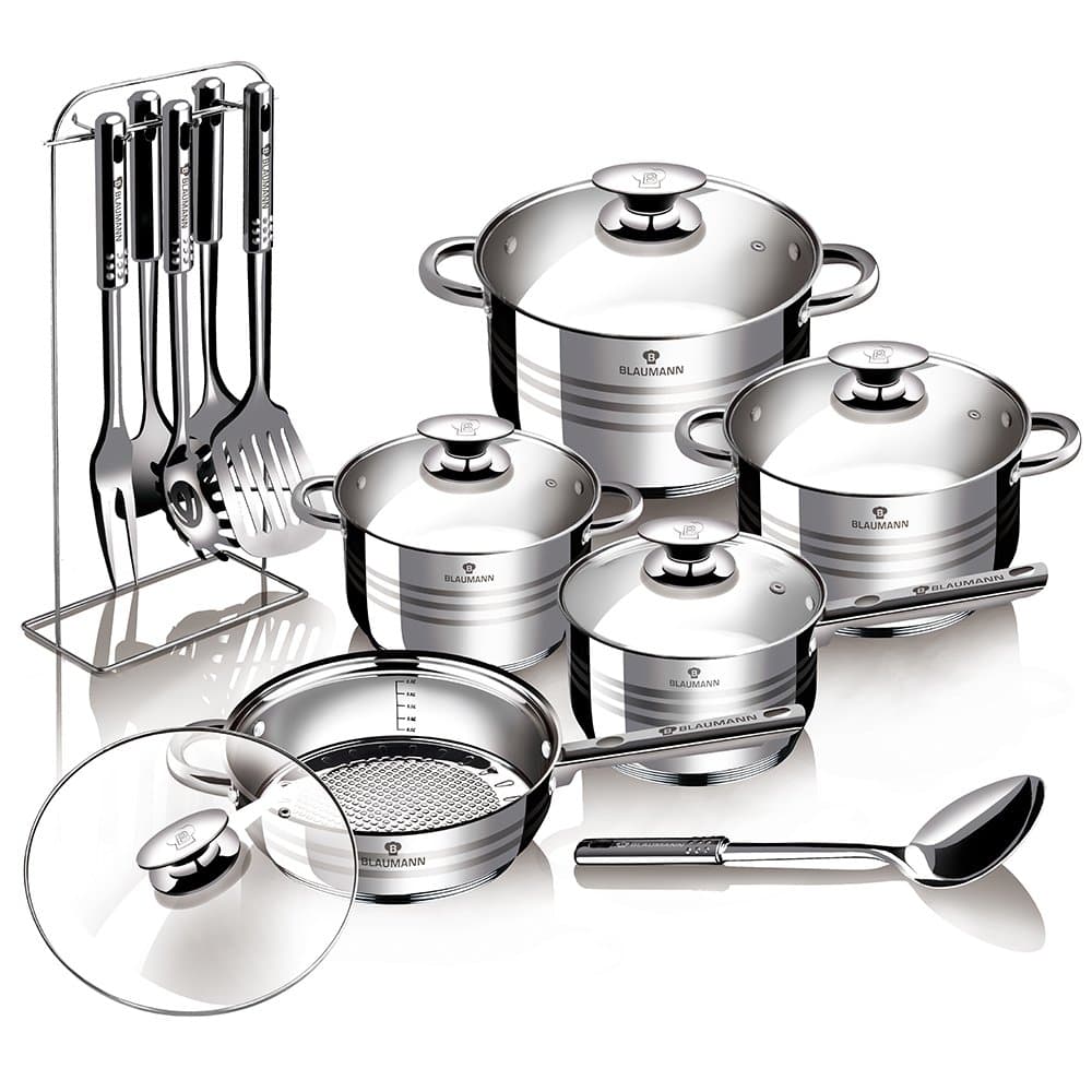 Gourmet 12Pc Cookware Set Stainless Steel Non Stick Pots Pan with 6 Tools