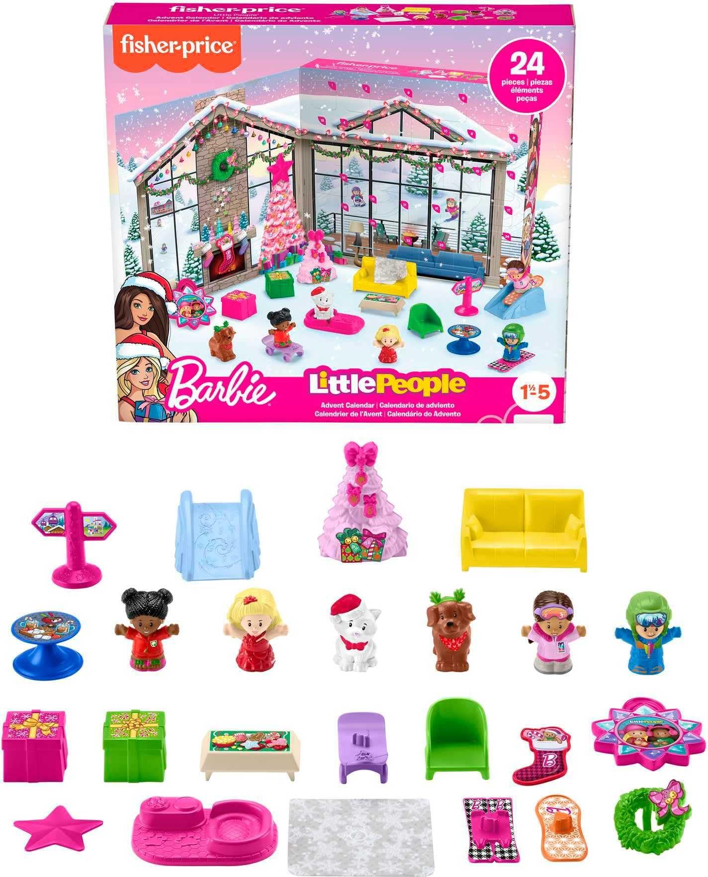 Barbie Little People Advent Calendar with 24 Figures and Christmas Elements in Chic Ski Chalet Decor Children's Toy 18 Months to 5 Years HMK85