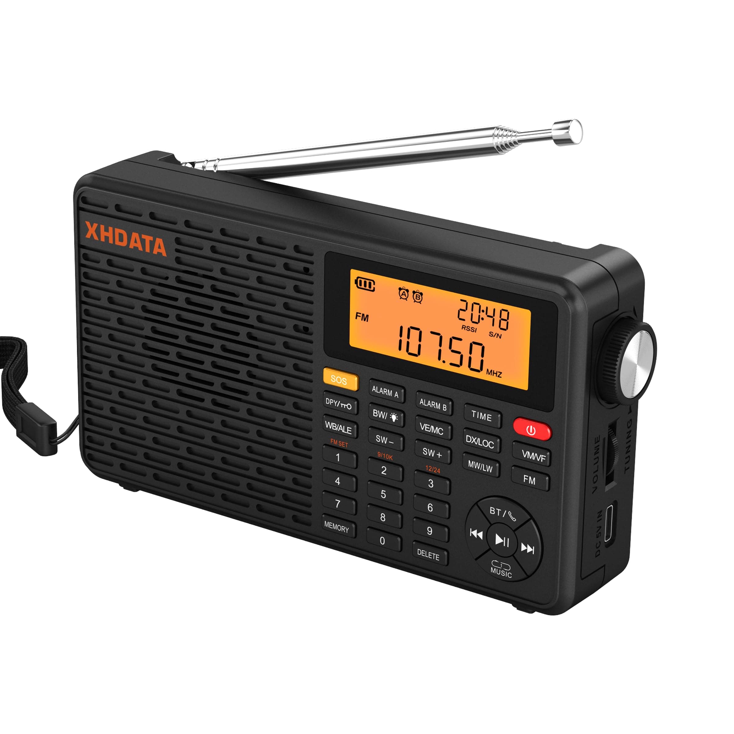 XHDATA D109WB Portable AM/FM/SW/LW/WB Weather Radio Shortwave Radio Receiver with NOAA Alert, Battery Operated Great Sound Wireless BT Mp3 Speaker, SOS Alert Alarm Clock Sleep Function