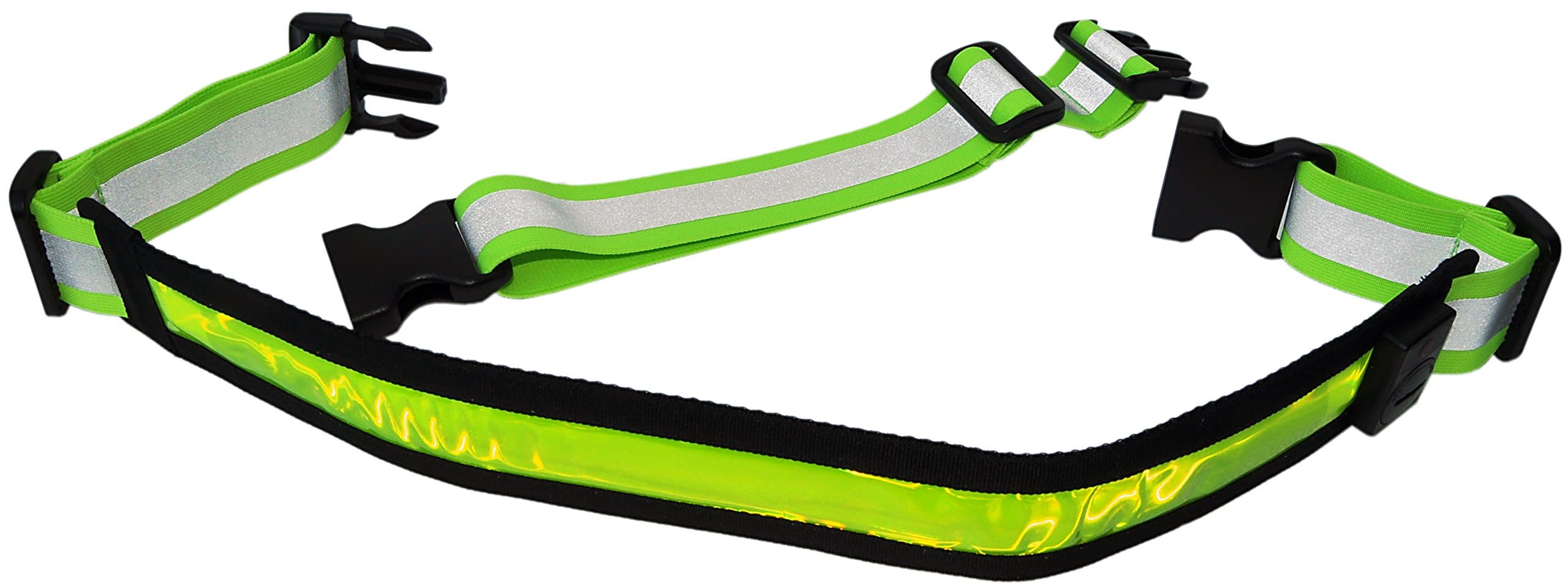 LED Reflective Belt with Extension Belt - High Visibility Gear for Running, Cycling, Walking - Safer and Brighter Than a Reflective Vest - Green, Red, and Blue Running Light (Green)