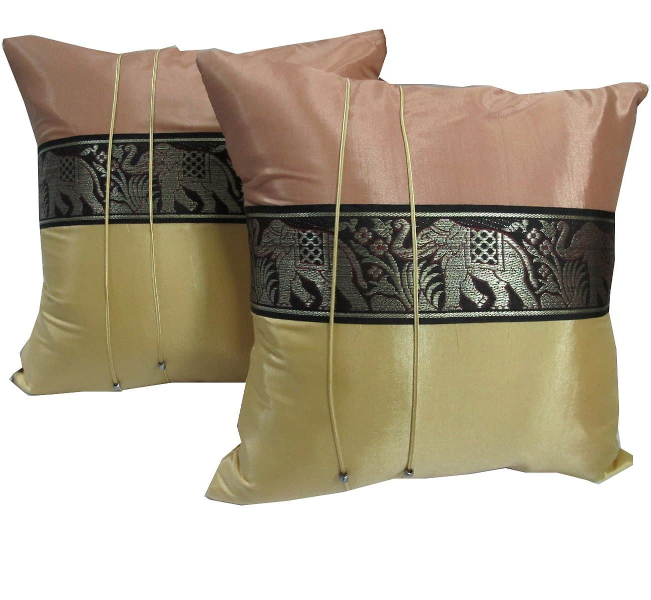 "HelloJatujak" (DOUBLE) 2 BEAUTIFUL BIG ELEPHANT THROW CUSHION COVER/PILLOW CASE HANDMADE BY THAI SILK AND COTTON FOR DECORATIVE SOFA, CAR AND LIVING ROOM SIZE 16 X 16 INCHES