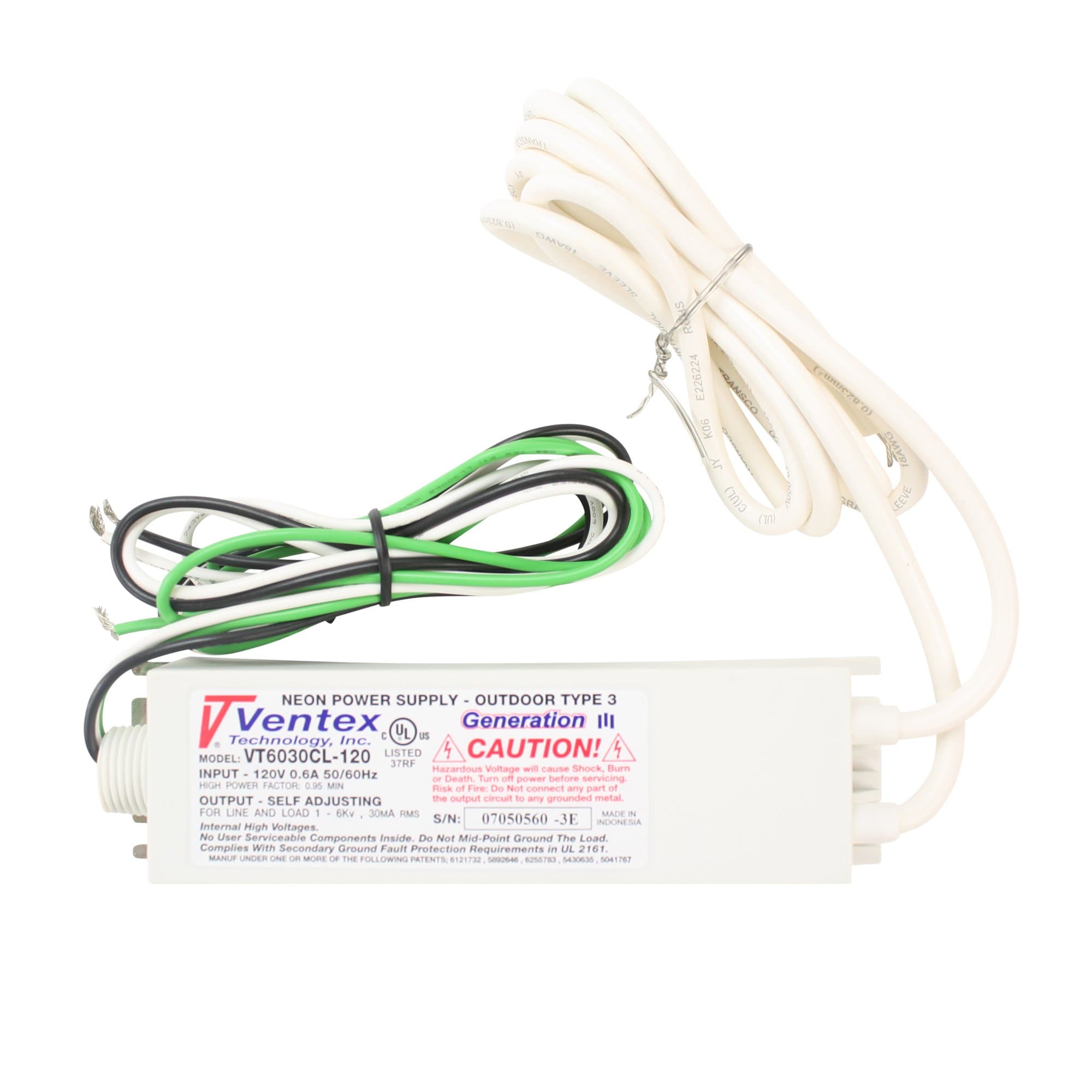 Technology VT6030CL-120 - Generation III - Self Adjusting - Neon Channel Letter Transformer - Indoor/Outdoor - 100 to 6000 Volt - 30mA - 120 Volt Input