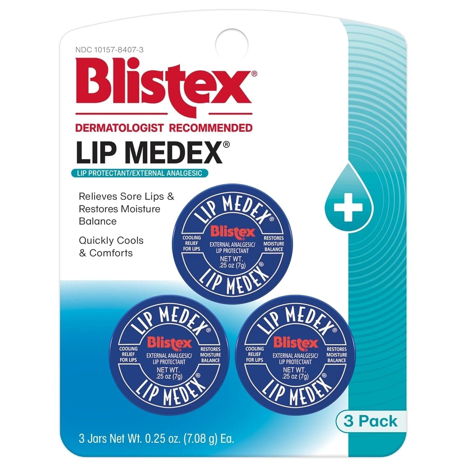 Blistex Lip Medex, 0.25 Ounce, Medicated Relief with Immediate Cooling, Soothes and Protects, Advanced Hydration, Restores Healthy Moisture Balance to Lips, 3 Count, 1 Pack