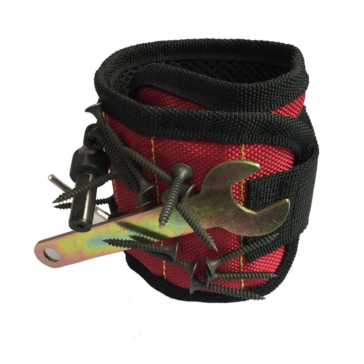 Magnetic Wristband with Strong Magnets for Holding Screws, Nails, Scissors, and Small Tools(Red)