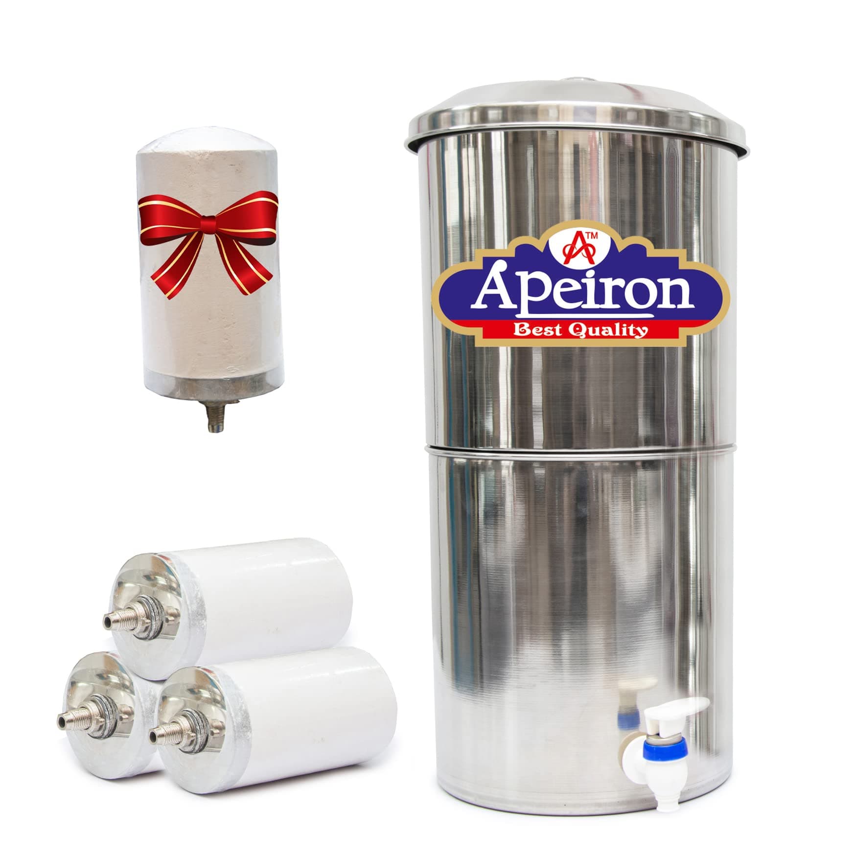Apeiron Purifier Water Filter With 3 Candle - 27 Litre, Activated Carbon, Silver