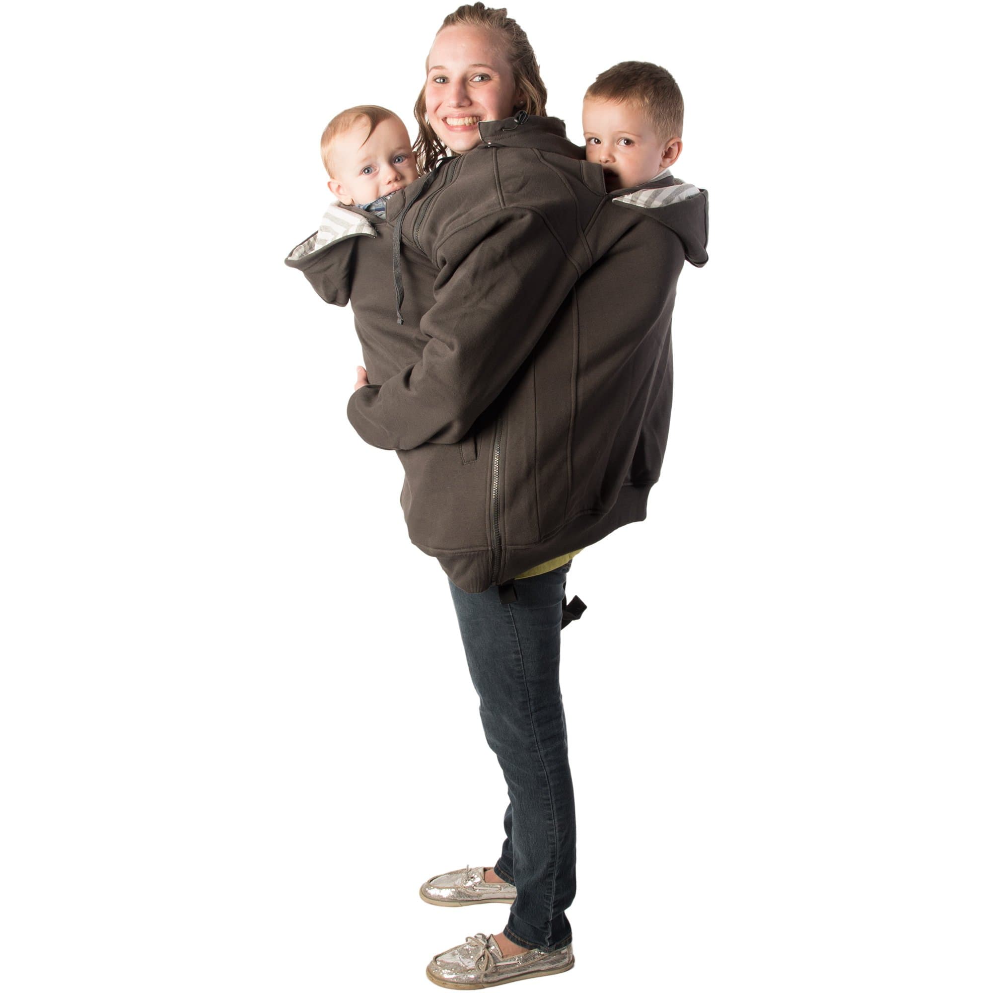 RooCoat Tandem Babywearing & Maternity Coat Charcoal with Gray Stripes XL
