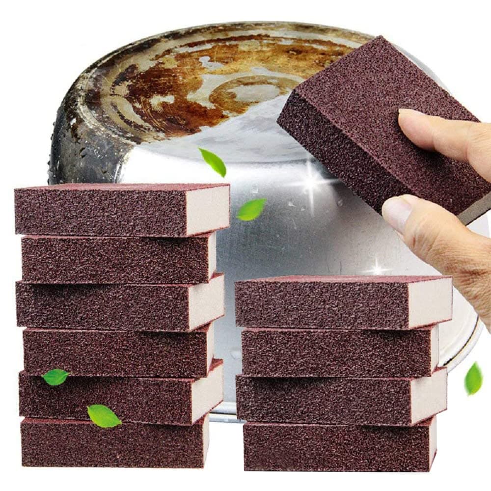 Qovydx 10Pcs Carborundum Sponge Nano Emery Sponges Pot Clean Brush Rust Eraser Grit Scouring Pads Pot Cleaning Pads with Carborundum for Quickly Cleans