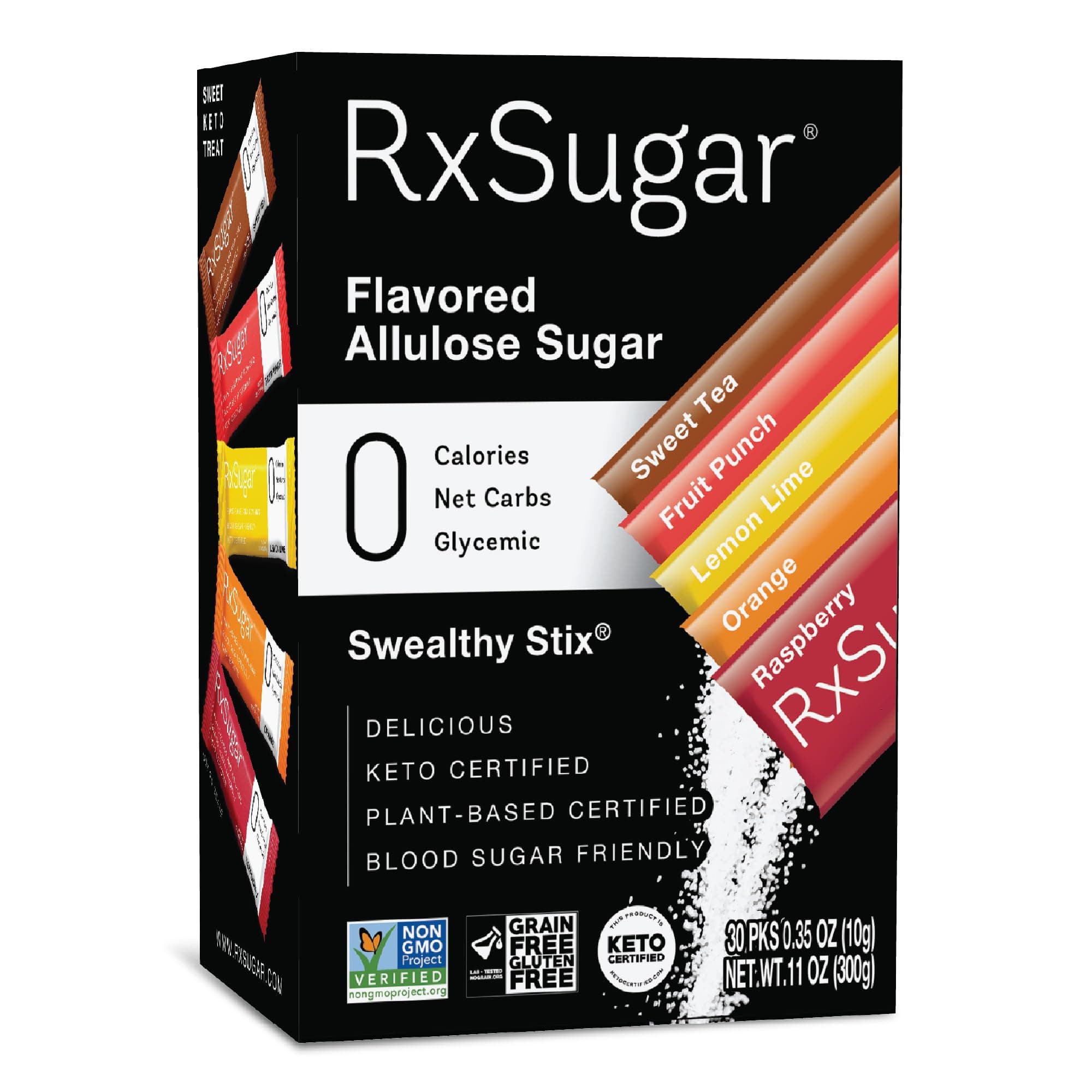 RxSugar Swealthy Stix | 30 Zero Sugar Candy Sticks Packs | Allulose sweetener | 0 Calorie, 0 Net Carbs, 0 Glycemic | Diabetes-Safe | Keto Certified | Non-GMO Project Verified | Gluten-Free Certified |