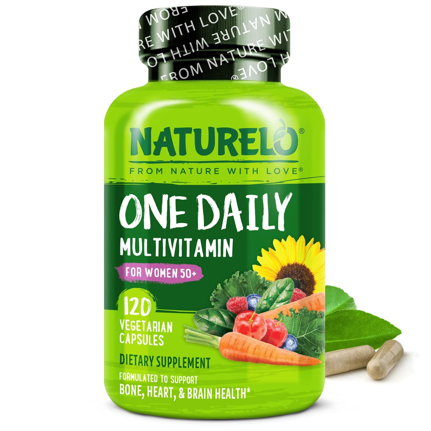 One Daily Multivitamin for Women 50+ (Iron Free) - Menopause Support for Women Over 50 - Whole Food Supplement - Non-GMO - No Soy - 120 Capsules - 4 Month Supply
