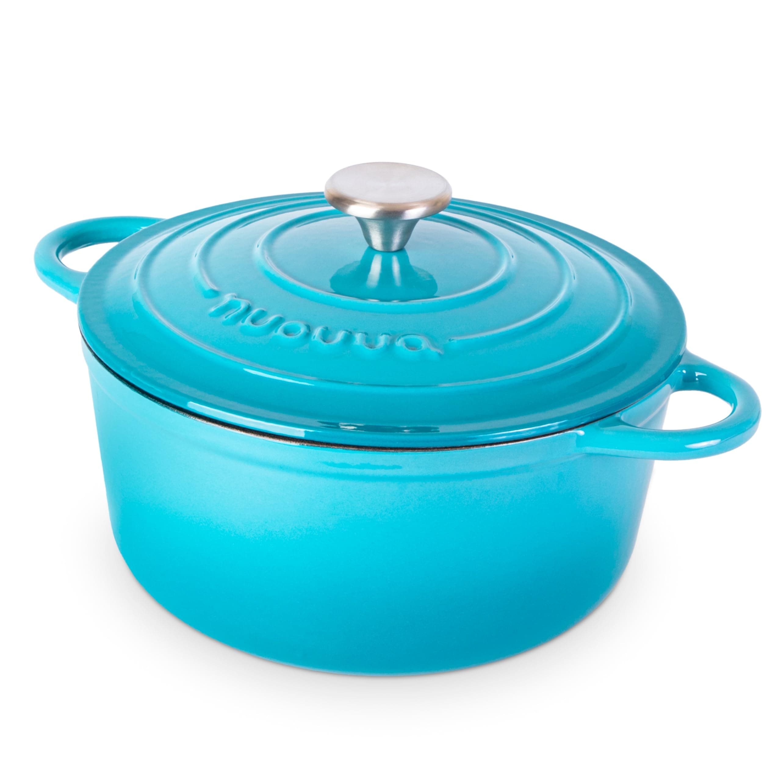 nuovva Cast Iron Pot with Lid – Non-Stick Ovenproof Enamelled Casserole Pot – Sturdy Dutch Oven Cookware – Blue, 4.7L, 24cm –