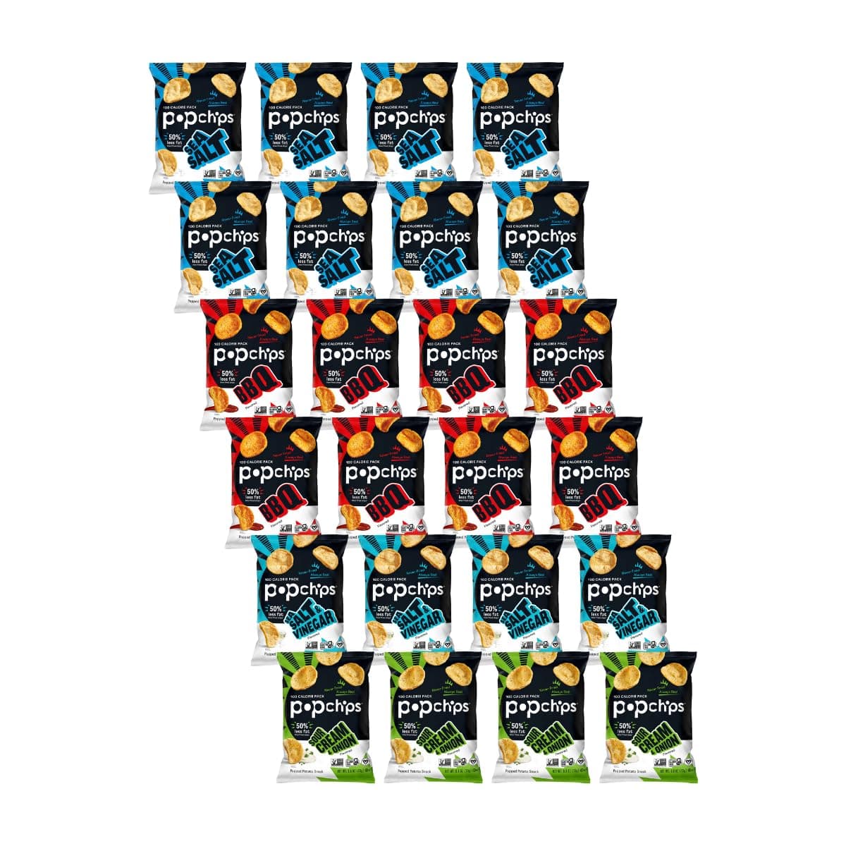 Potato Chips Variety Pack, Single Serve 0.8 Ounce Bags (Pack of 24), 4 Flavors: 8 Sea Salt, 8 BBQ, 4 Sour Cream & Onion, 4 Salt & Vinegar