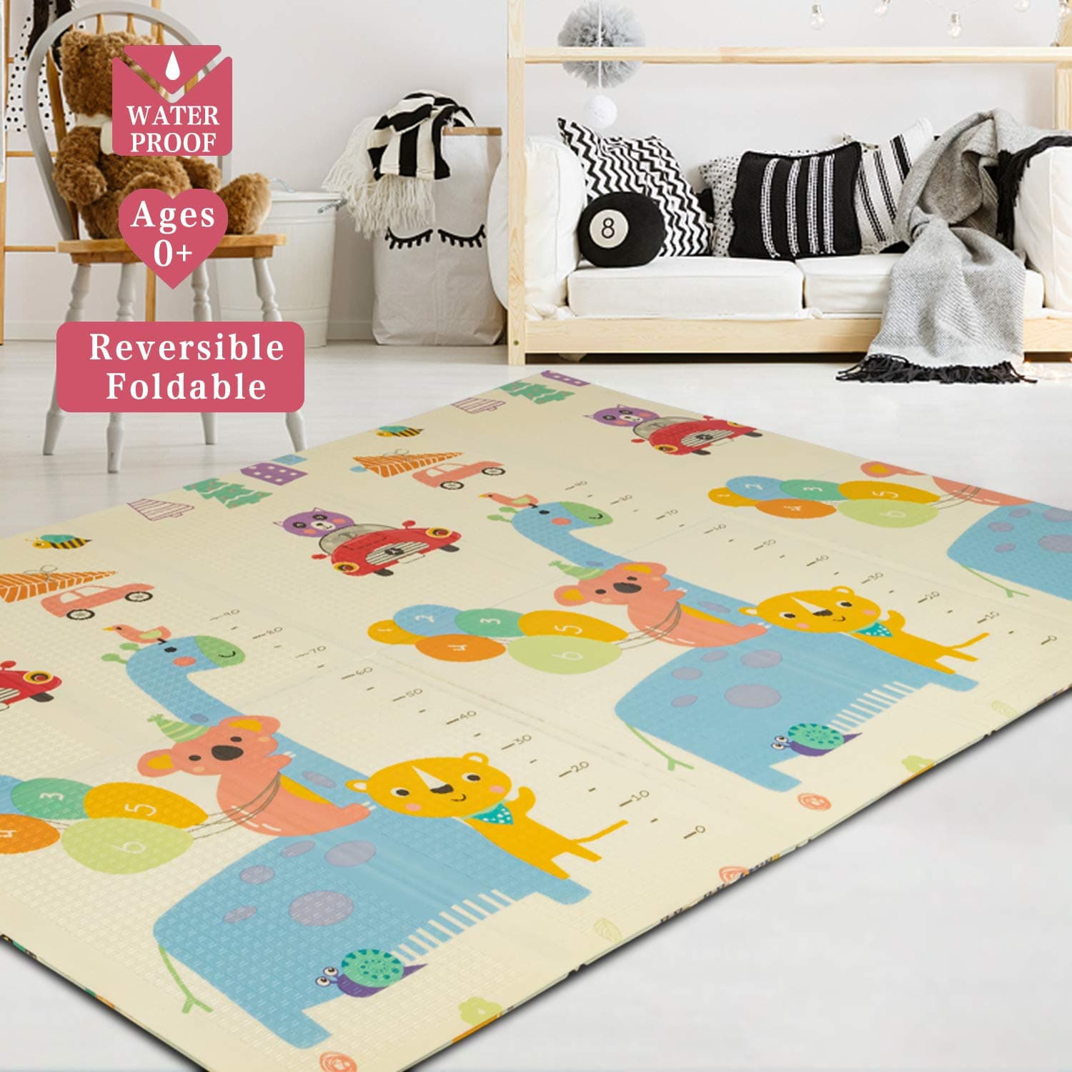 Kinbor Baby Folding Kids Play Mat Reversible XPE Foam Floor Playmat Unisex Playroom and Nursery Mat for Infants Toddlers and Kids 79 × 71 x 0.4 inch