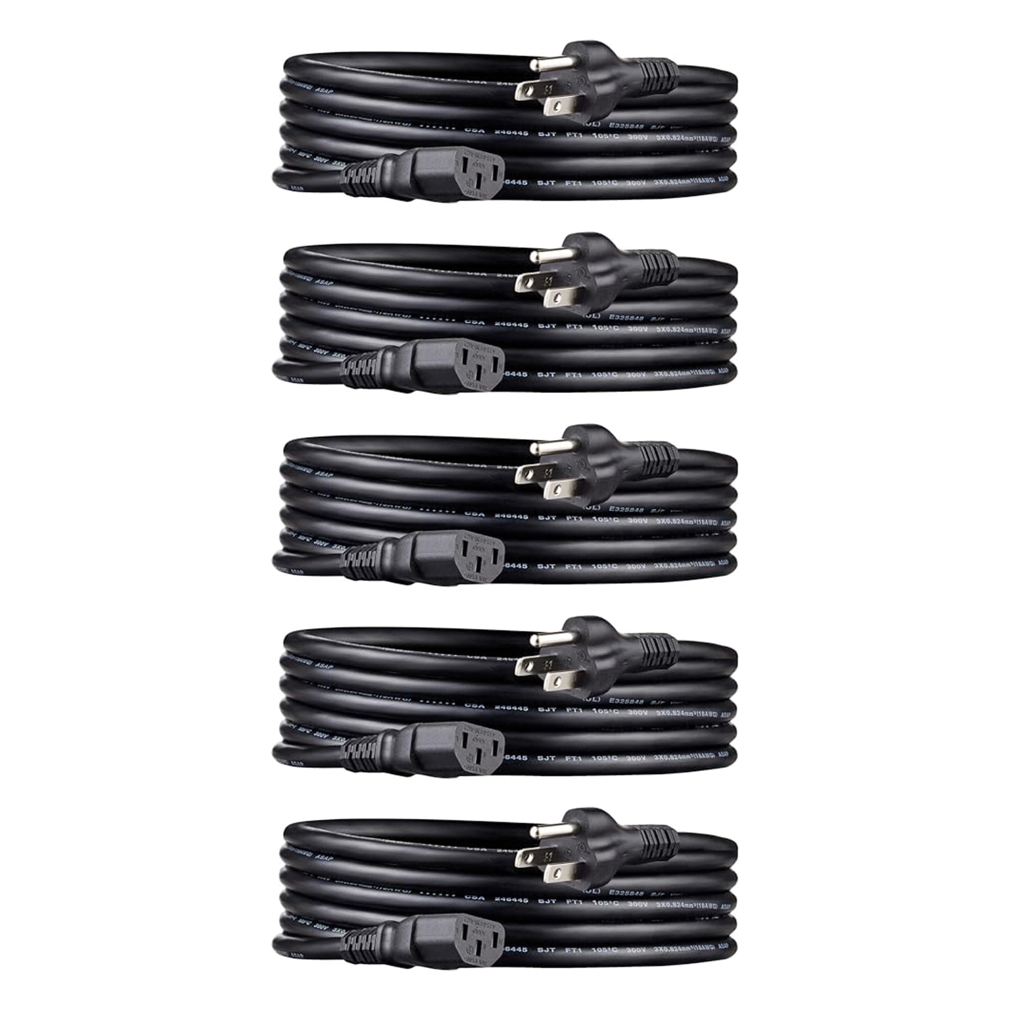 Computer Monitor TV Replacement Power Cord - 10-Foot, Black, 5-Pack