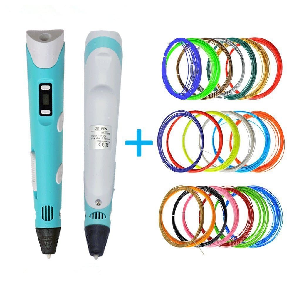 3D Printing Pen with LCD Screen Light Blue wIth 320 Feet Filament Refills Free Spatula Included