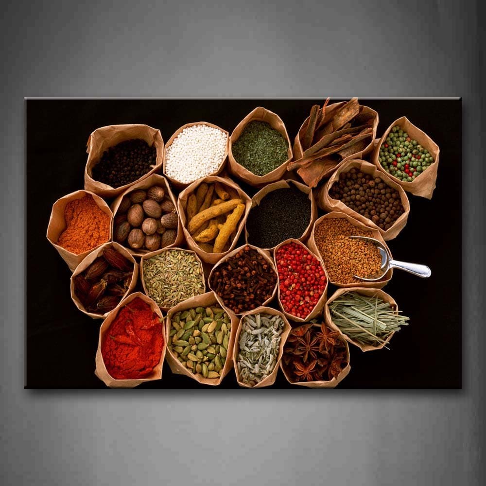 First Wall ArtBrown Various Colorful Herbs and Spices Wall Art Painting The Picture Print On Canvas Food Pictures for Home Decor Decoration Gift