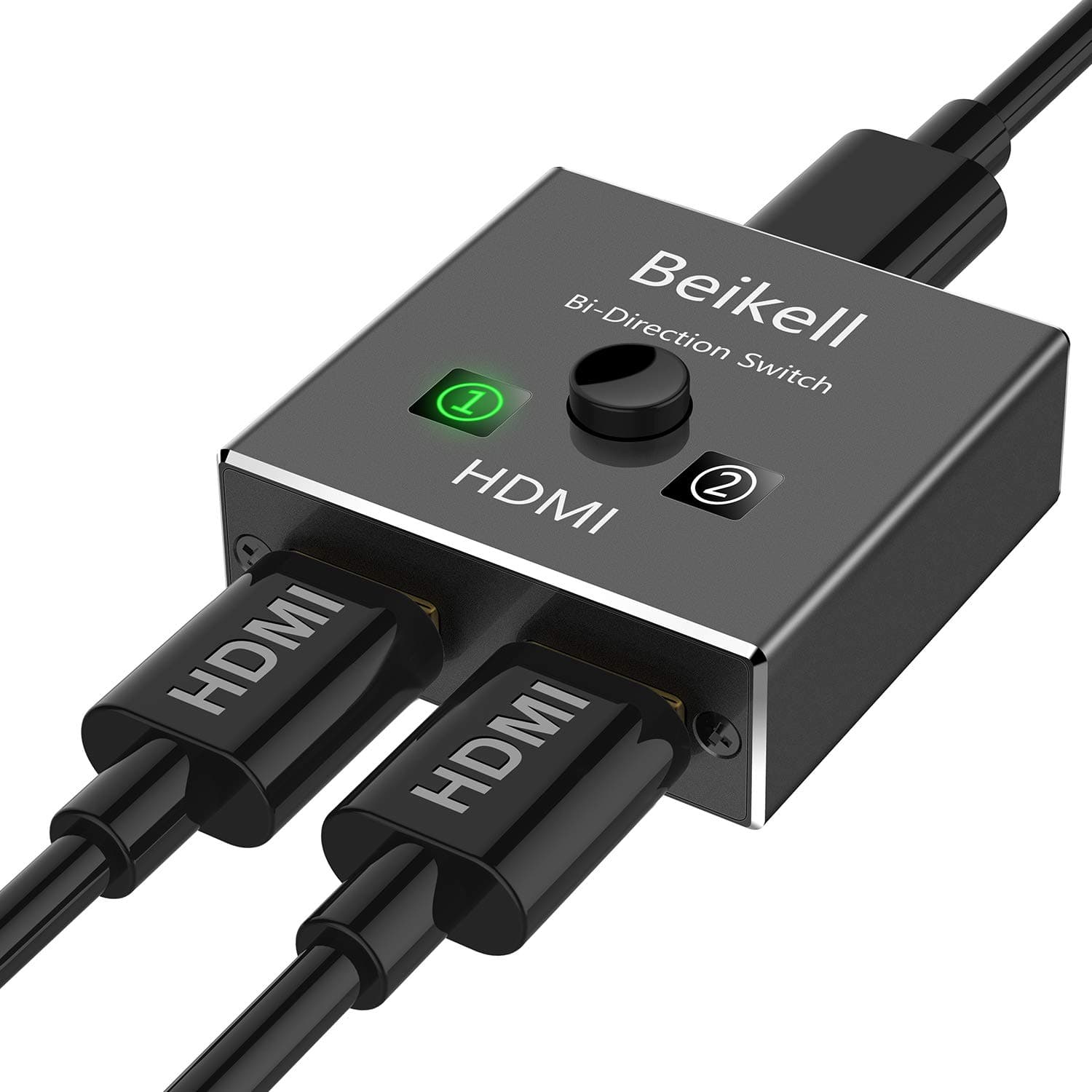 HDMI Switch, Beikell Bidirectional HDMI Splitter Switcher with Extra Power Supply Port for Most Stable Transmission - 1 In 2 Out/2 In 1 Out - Support 4K 3D HD - Plug&Play for PS4, Blu-Ray Player etc