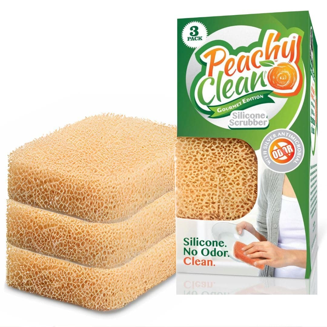Peachy Clean Silicone Dish Sponge Scrubbers, Unscented Freshness, Non-Scratch, Odor-Resistant, Durable Dish Sponges for Kitchen 3pk