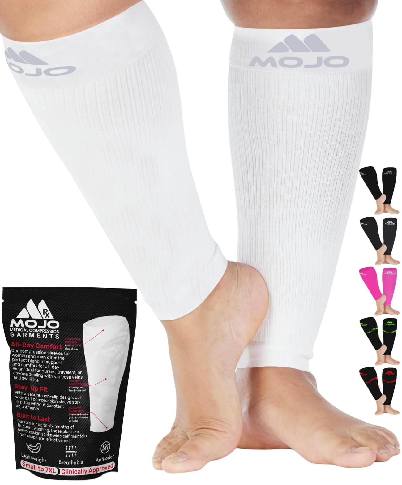 Mojo Compression Socks Footless for Women and Men 20-30mmHg - Extra Wide Plus Size Calf Sleeve - A604
