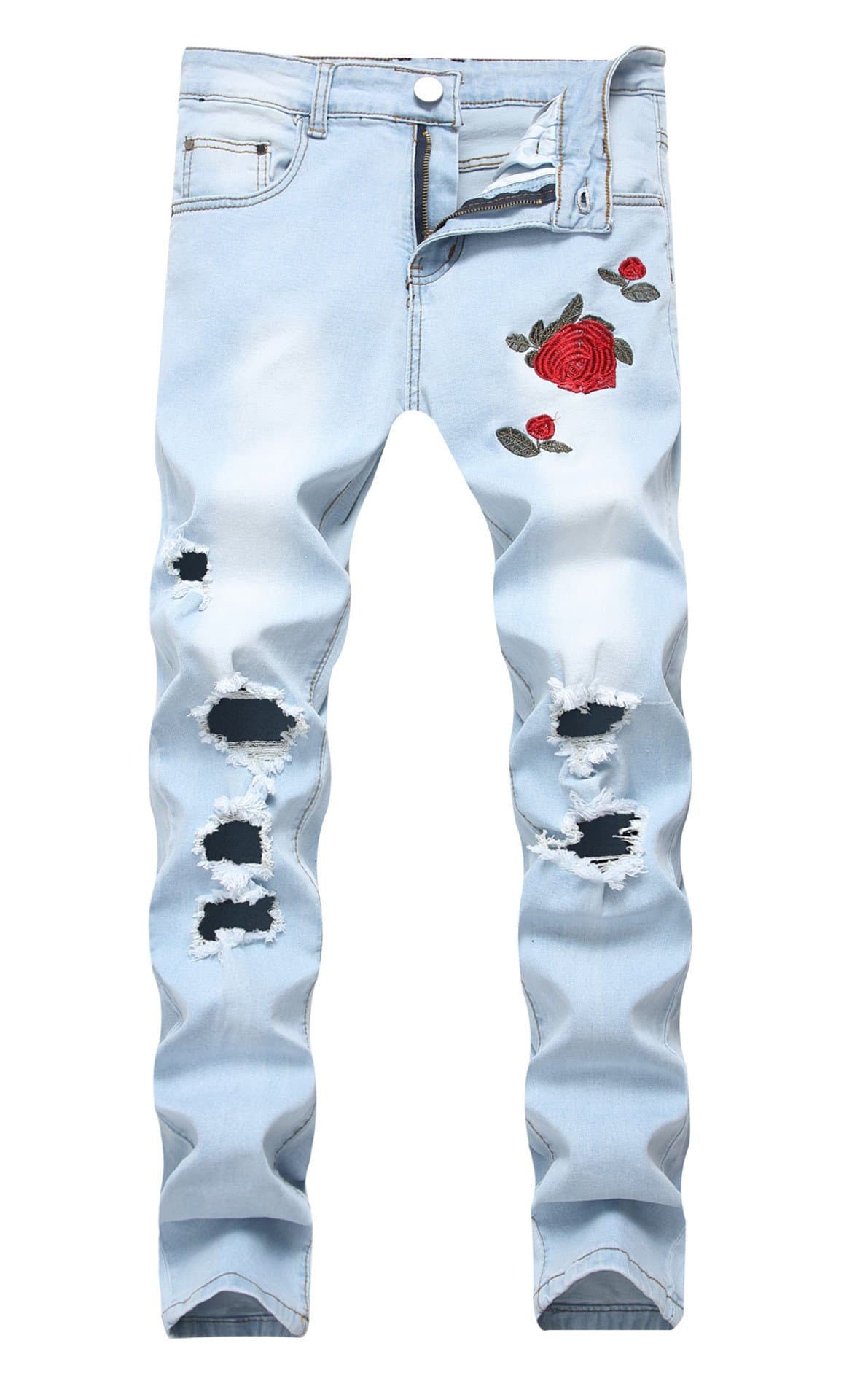 FREDD MARSHALL Men's Skinny Slim Fit Ripped Distressed Stretch Jeans Pants