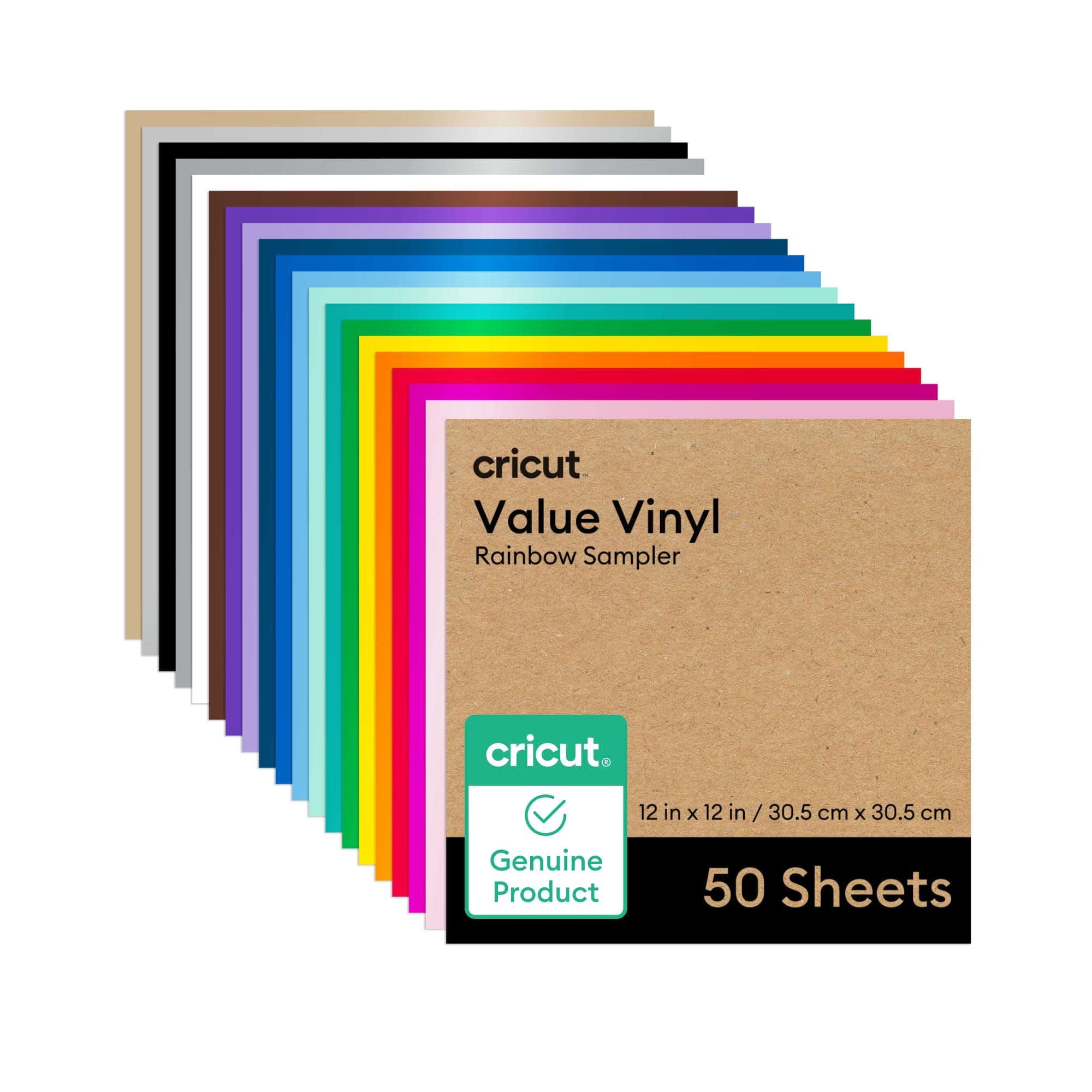 Value Permanent Vinyl - 50ft Rainbow Sampler, 12in x 12in Sheets (50 Count)