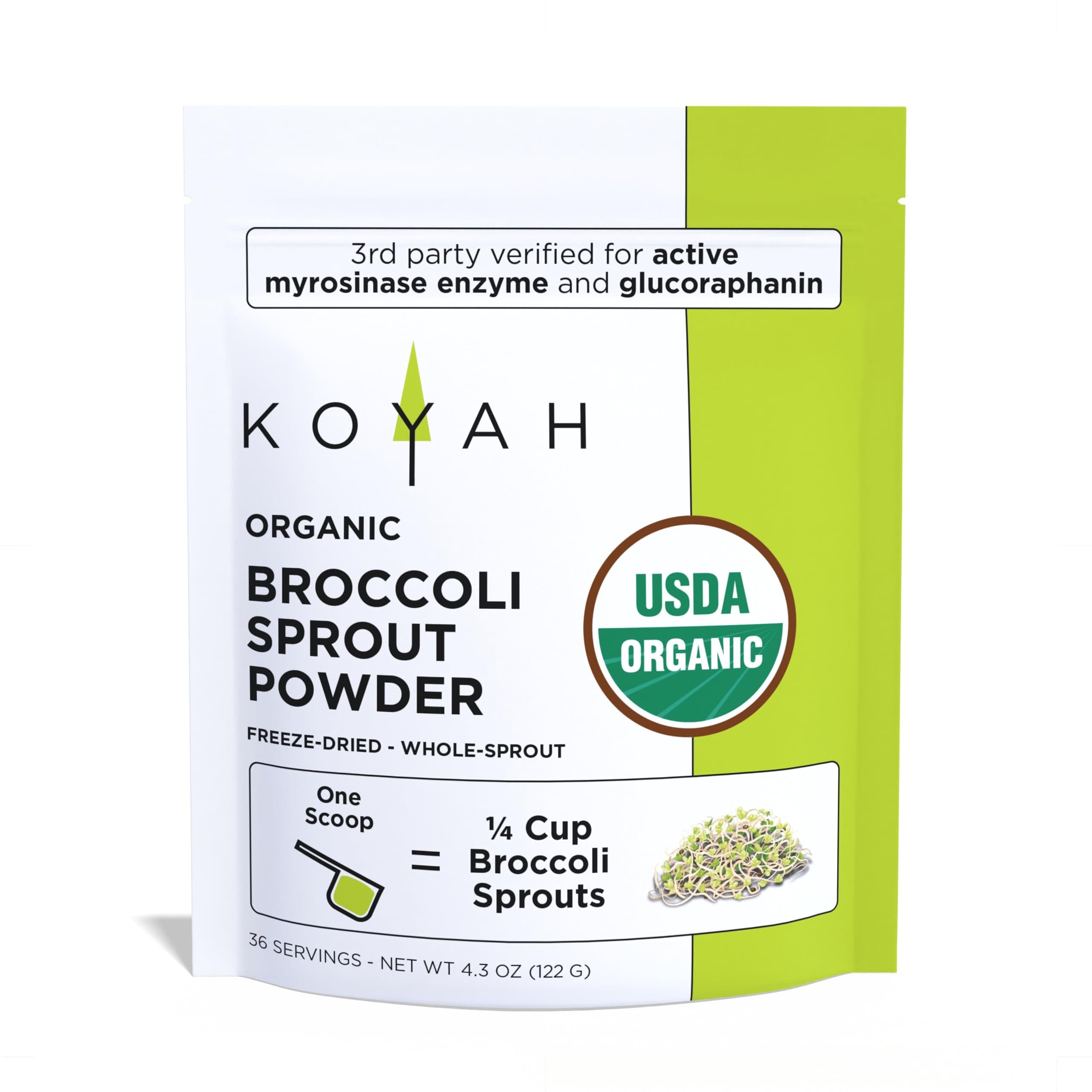 Organic Broccoli Sprout Powder (1 Scoop = 1/4 Cup Sprouts): 36 Servings, Freeze-Dried, Tested for Active Myrosinase and Glucoraphanin (Sulforaphane Glucosinolate)