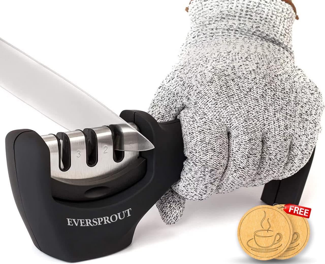 EVERSPROUTManual 3 Stage Knife Sharpener for Kitchen, Knife Sharpener Rod, Knives Sharpening Tool for Steel Knives