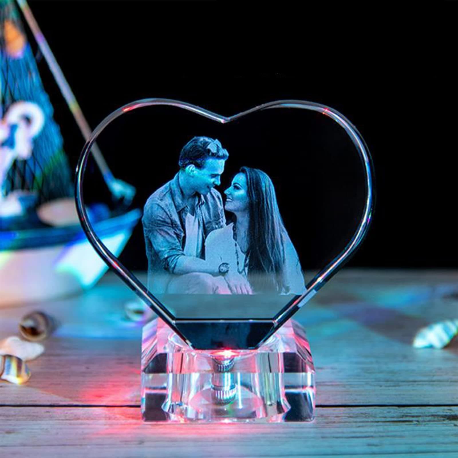 Personalize 3D Crystal Photo, Custom Your Picture with Built-in 7 Colors Light Change with decent gift box, Laser Engraved Pic Gift for Dad, Mom, Valentine’s Day, Wedding, Family