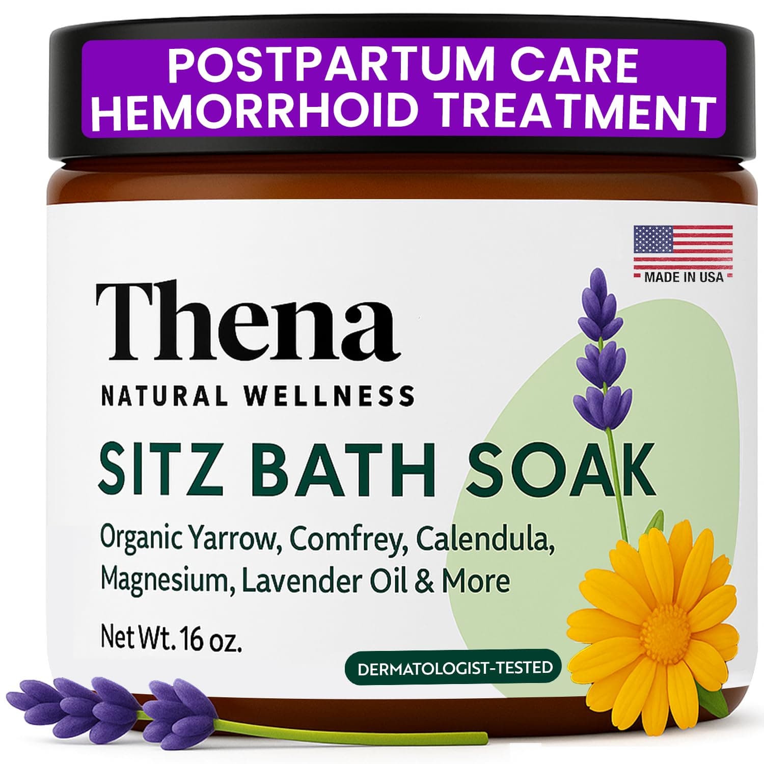 Best Organic Sitz Bath Soak Postpartum Care and Post Partum Essentials, Natural Hemorrhoid Treatment for Women & Moms with Epsom Dead Sea Salt Witch Hazel, Sitz Bath for Toilet, Thena