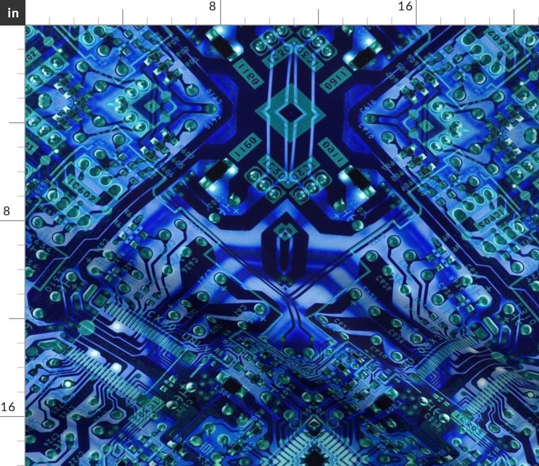 Spoonflower Fabric - Computer, Circuit, Circuit Board, Blue, Green, Geek, Science, Printed on Petal Signature Cotton Fabric Fat Quarter - Sewing Quilting Apparel Crafts Decor