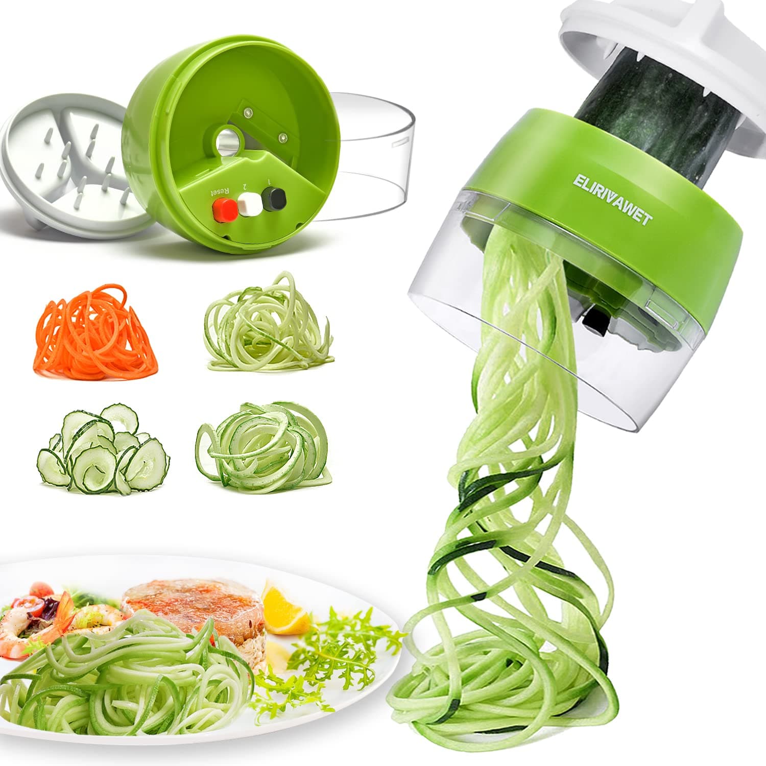 Handheld Spiralizer Vegetable Slicer, 4 in 1 Heavy Duty Veggie Spiral Cutter - Zoodle Pasta Spaghetti Maker