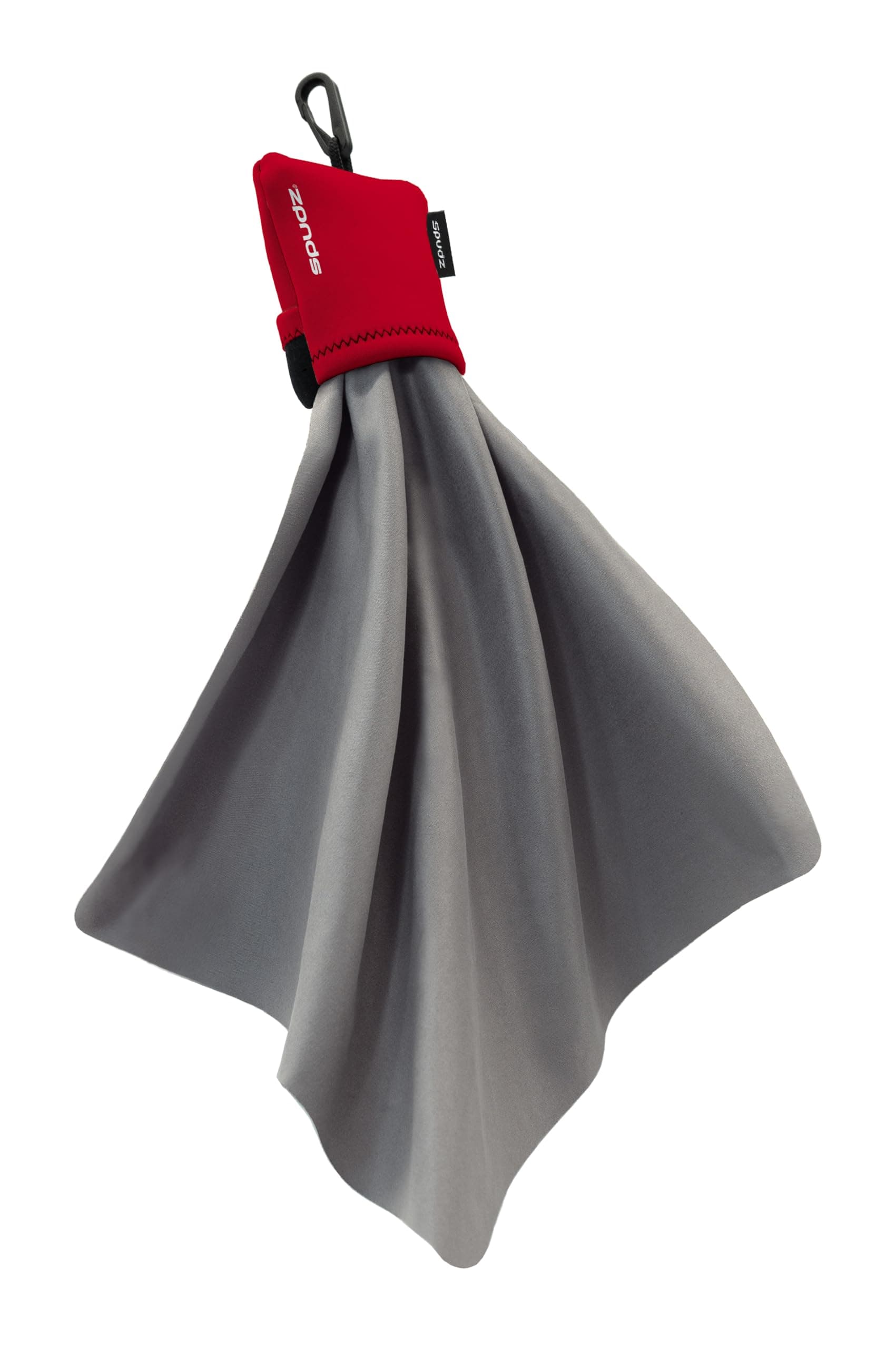 SPUDZ Ultra Microfiber Lens Cleaner – Closable Pouch, Clip-On, Washable – for Optics, Scopes, Glasses | Red, 10 x 10 Inch