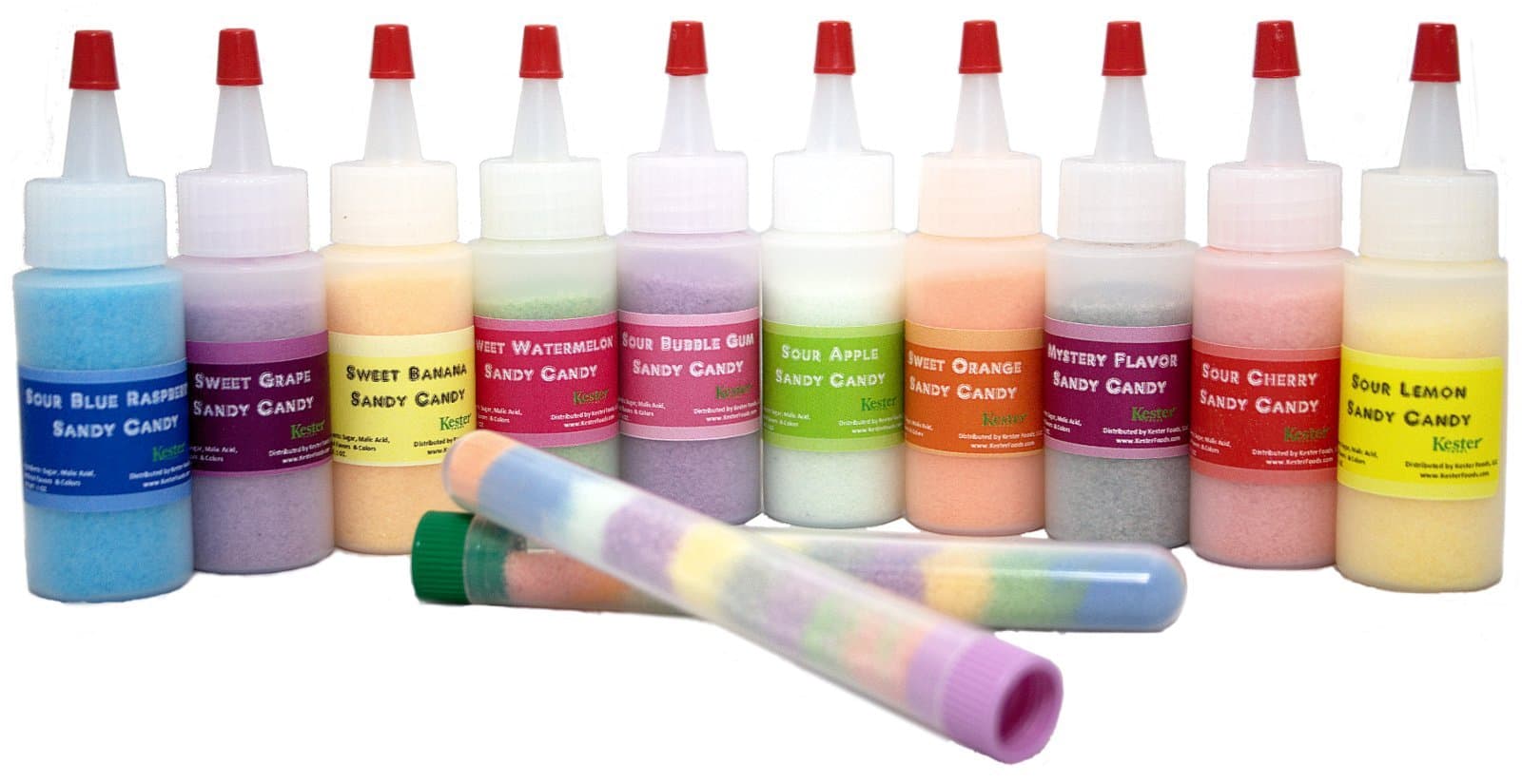 Sandy Candy Party Kit (10 Flavors) - 10 Bottles w/ 25, 5" Tubes