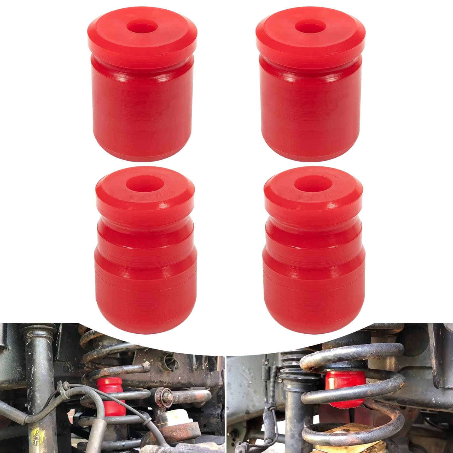 4PCS Upgrade 1-1303 Bump Stop & 1-1304 Bump Stop Polyurethane Front & Rear for Jeep Wrangler JK JKU Sport Rubicon Sahara Freedom Unlimited 2007-2018
