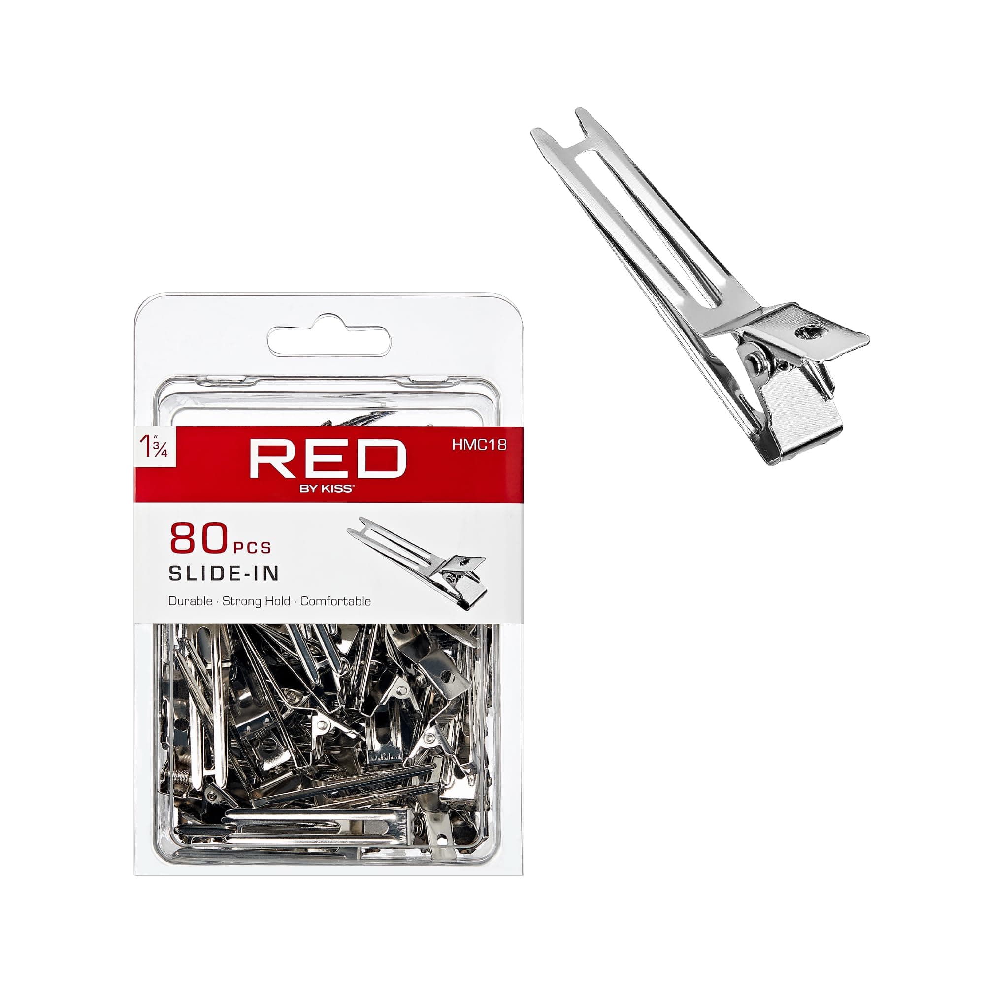 Red by Kiss 80pcs 1.75" Slide-In Hair Clips, Durable Metal Curl Setting Clips for Hairdressing, Sectioning & Retwisting, Rust-Free Hair Pins for Dreads, Dreadlocks, & Twist Styles