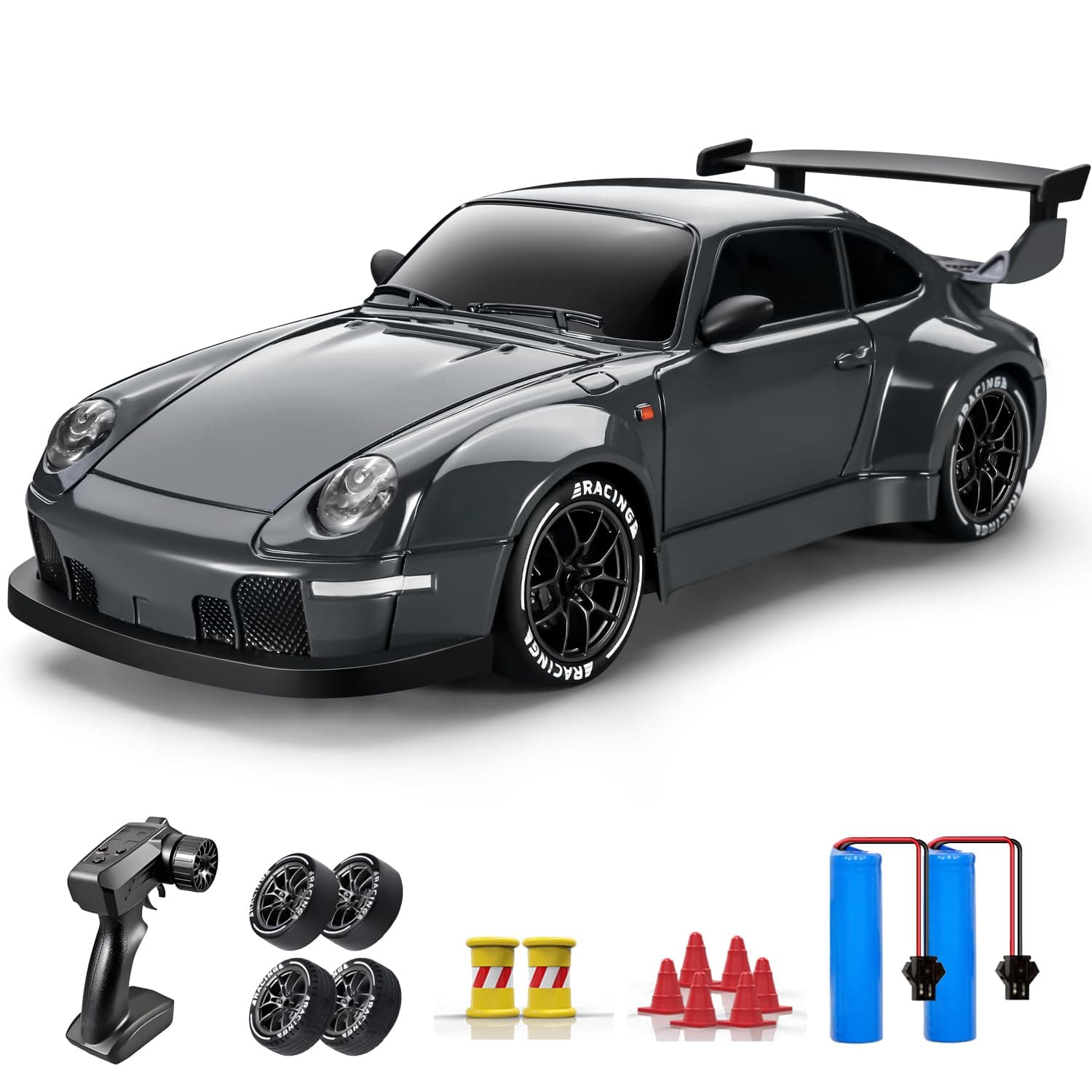 ACAMMZAR RC Drift Car, 1:24 Remote Control Car for Kids, 20KM/H 4WD High Speed RC Cars with LED Lights, Two Batteries, Extra Drifting Tires, Vehicle for Adults Boys Girls