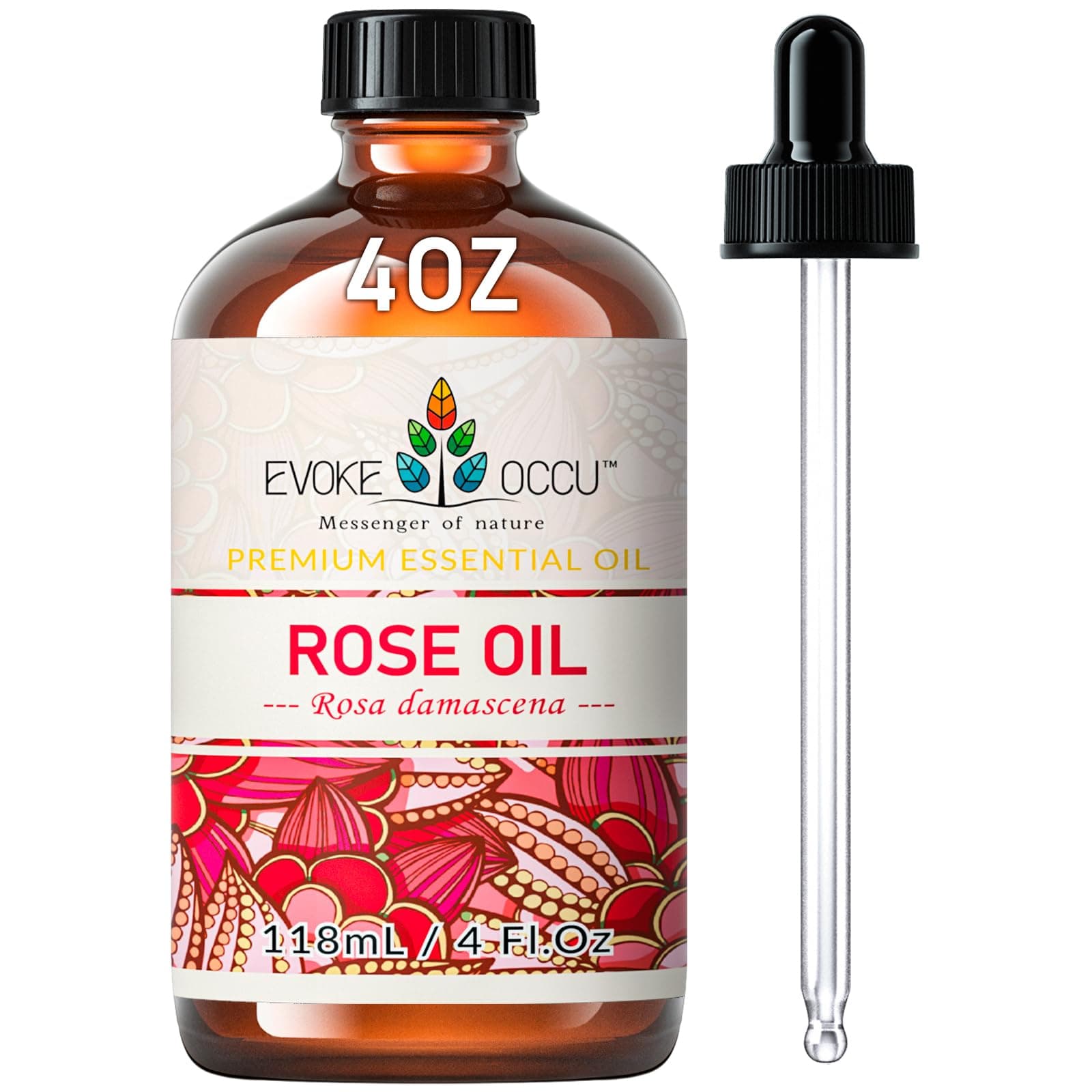 EVOKE OCCU Rose Essential Oil 4 FL Oz, Premium Rose Oil for Diffuser Fragrance DIY Candle Soap Making 118ml