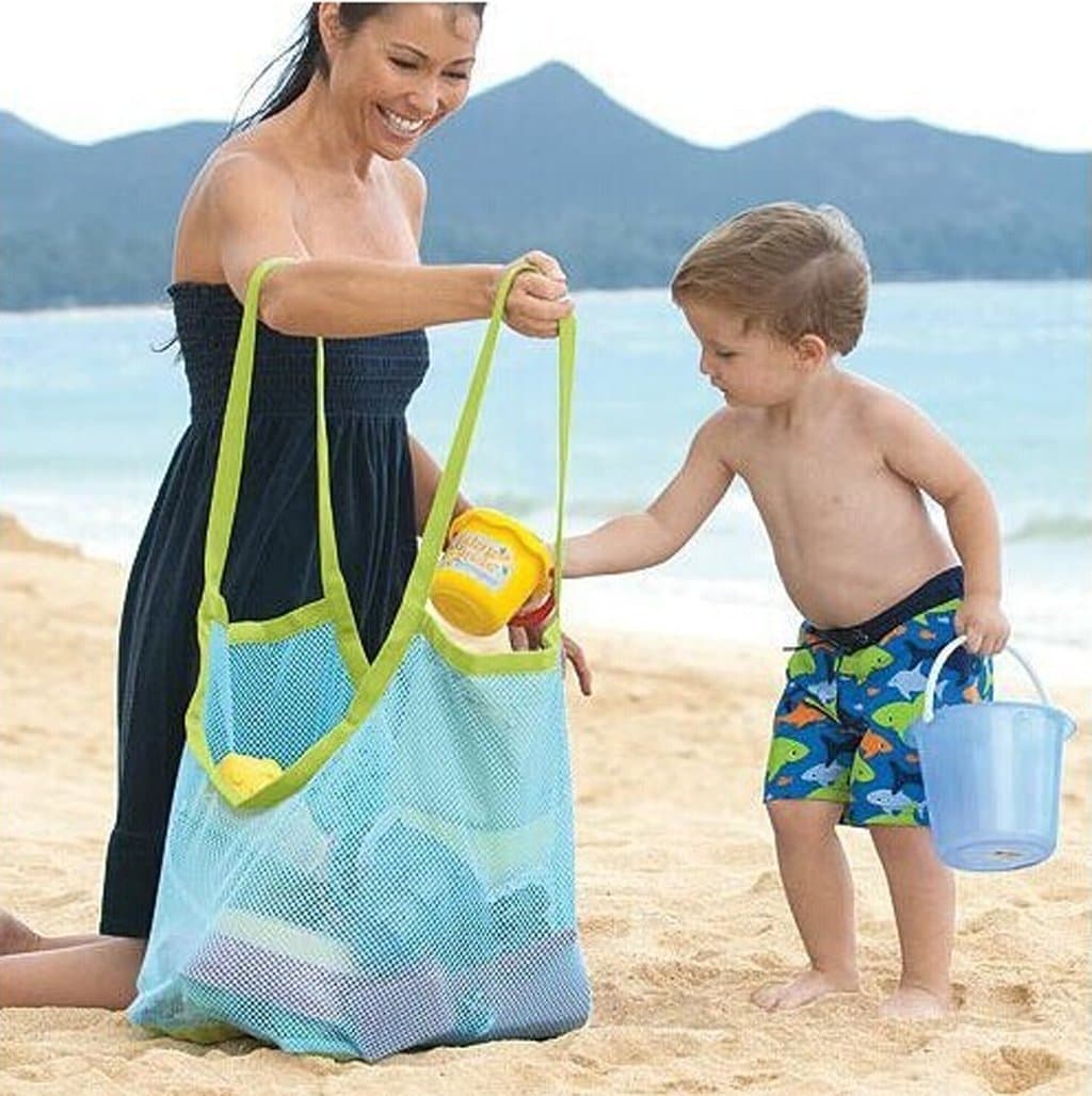Mesh Beach Bag and Tote for Sand Toys Beach Net for Kids XL (Blue2)