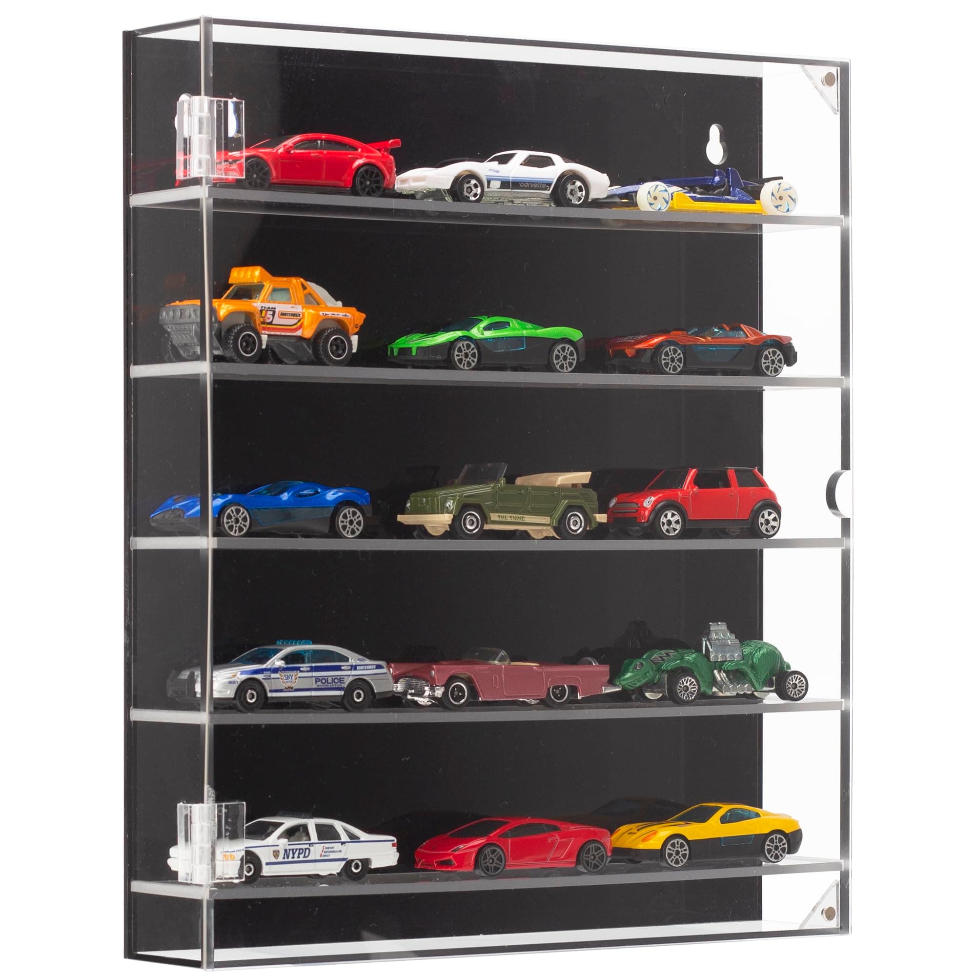 Kislane 5-Tier Acrylic Toy Car Storage, Cars & Matchbox Display Case, Transparent Case Showcase With Magnetic Switch Door (5-Tiers)