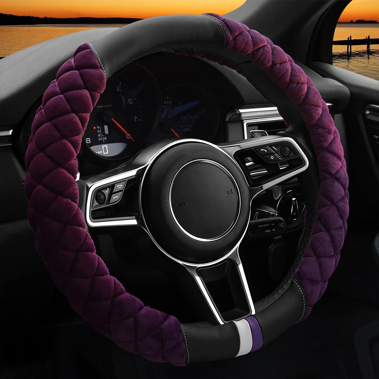 Cxtiy Universal Car Steering Wheel Cover Fluffy Soft Winter Plush Steering Wheel Cover (A-Purple)