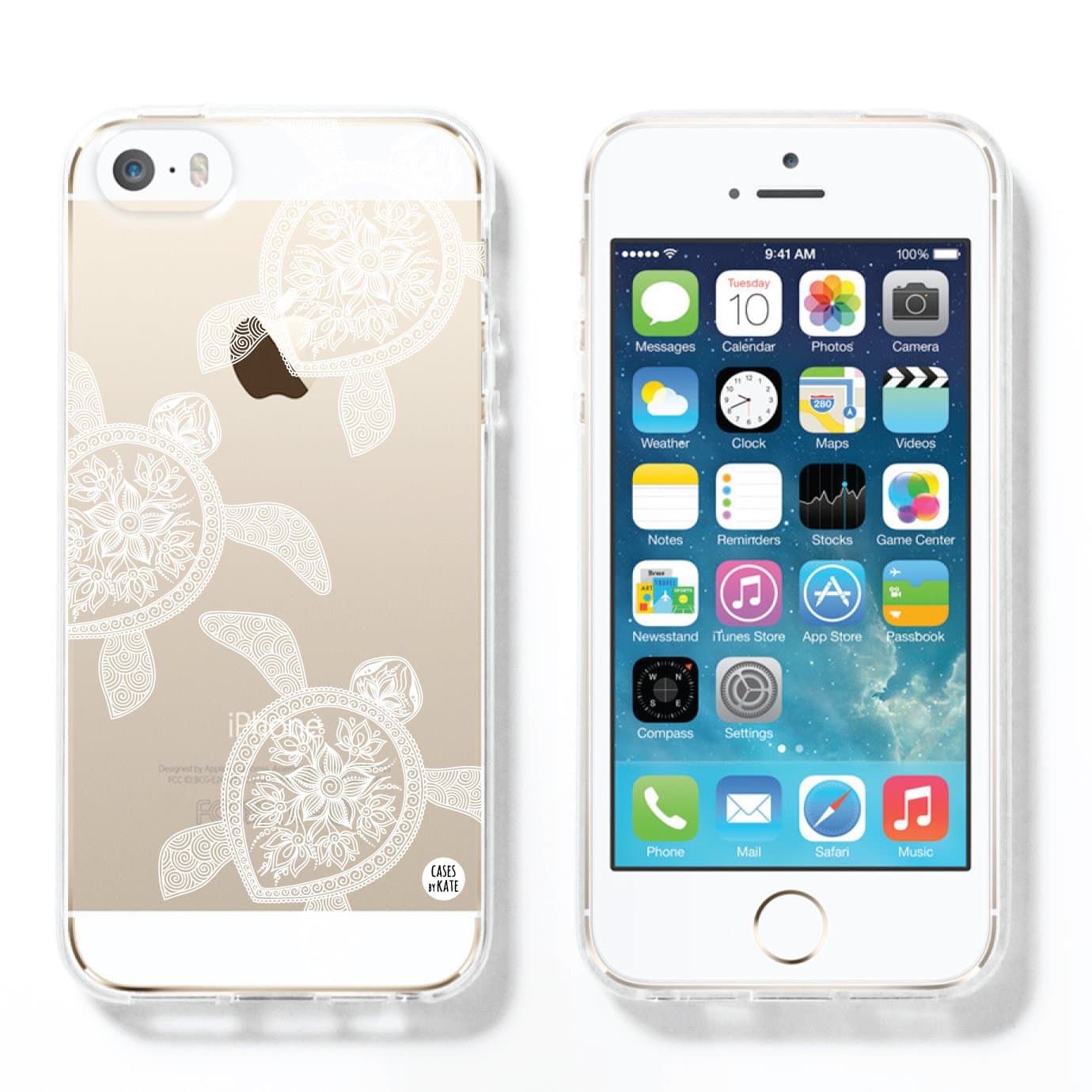 Henna Turtles (White Print) Transparent Clear TPU Plastic Case for iPhones 5/5s, 6/6s, 6Plus/6sPlus, iPhone SE (iPhone SE)