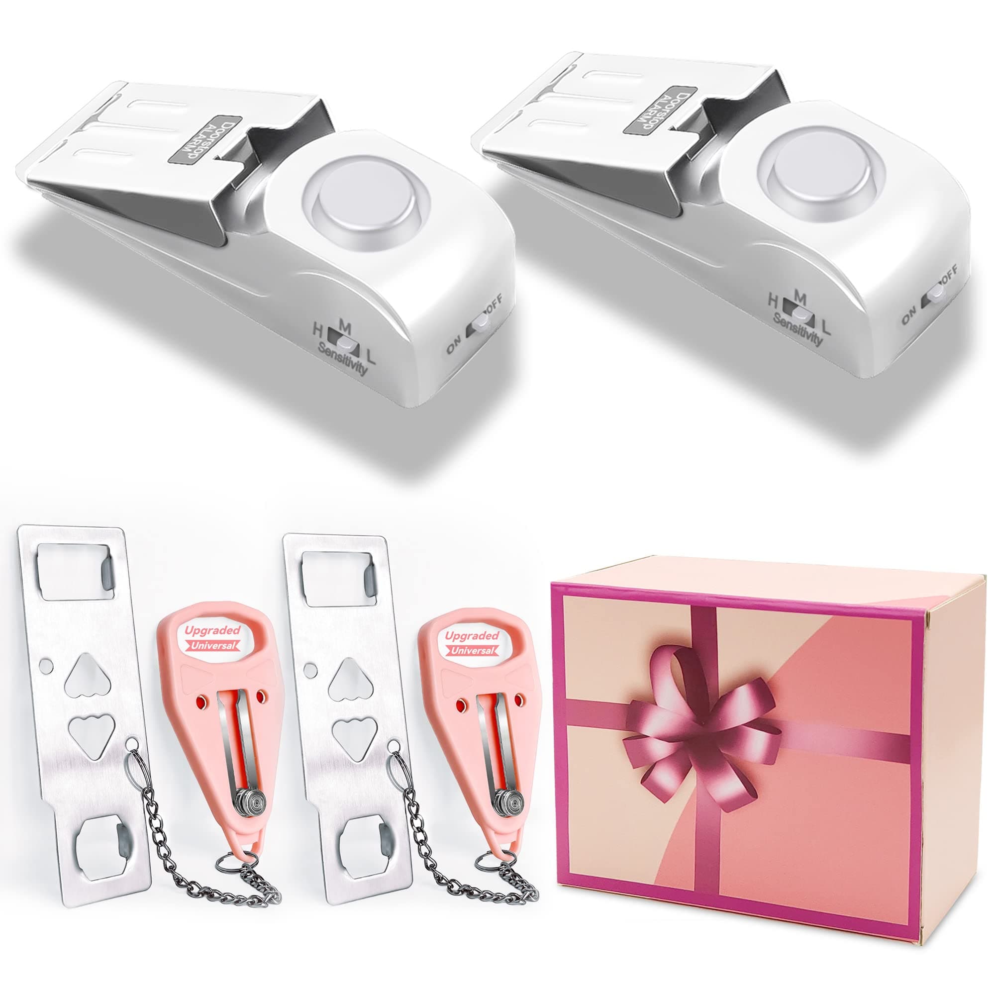 Portable Door Lock Home Security Door Locker Travel Lockdown Locks for Additional Safety and Privacy Perfect for Traveling Hotel Home Apartment College-Pink-4 Pack