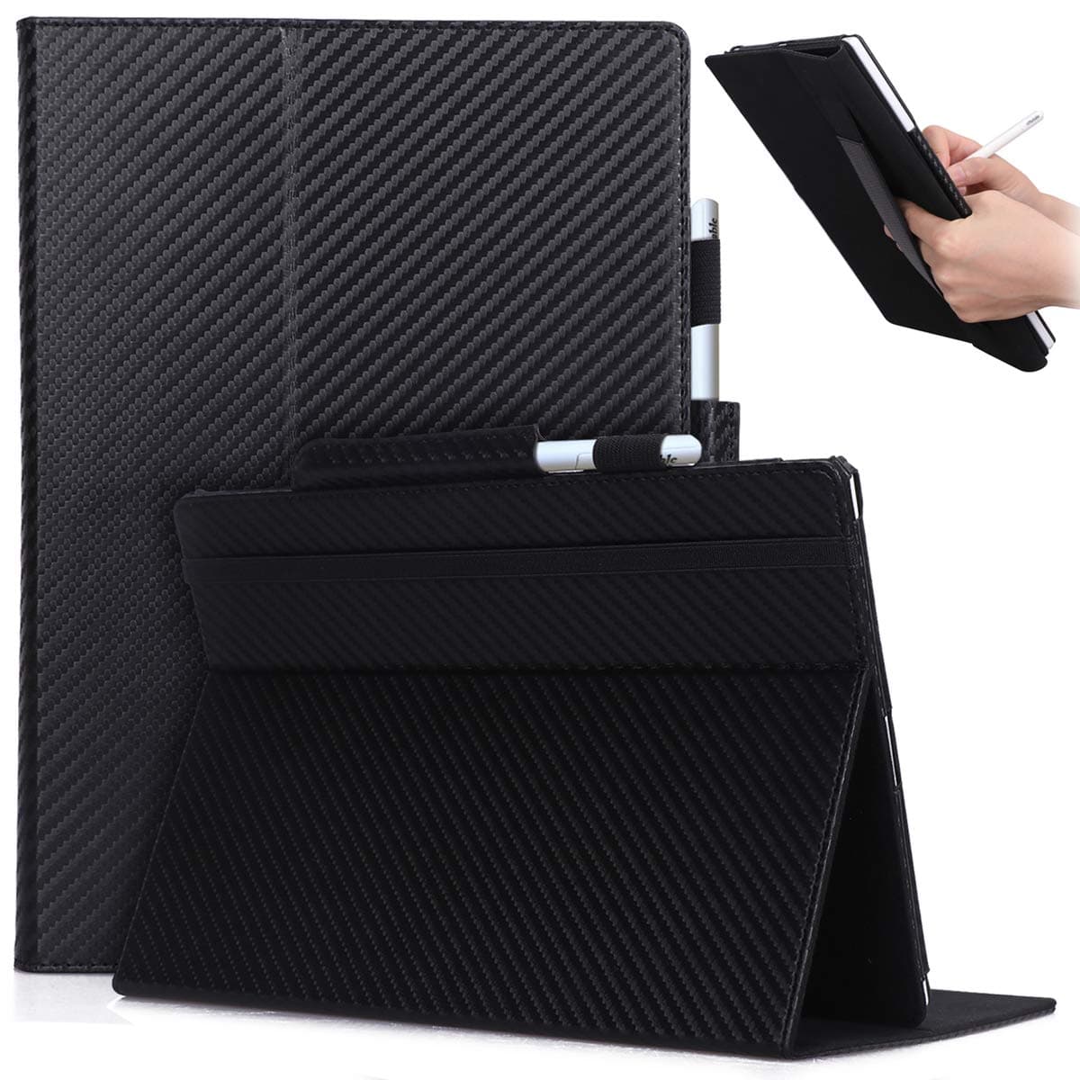 Jasilon Remarkable Tablet Case, [Kickstand Feature] [Remarkable Pen Holder] [Hand Strap] Leather Folio Case Stand Cover for Remarkable Paper Tablet 10.3" Digital Notepad E-Reader 2018-Black