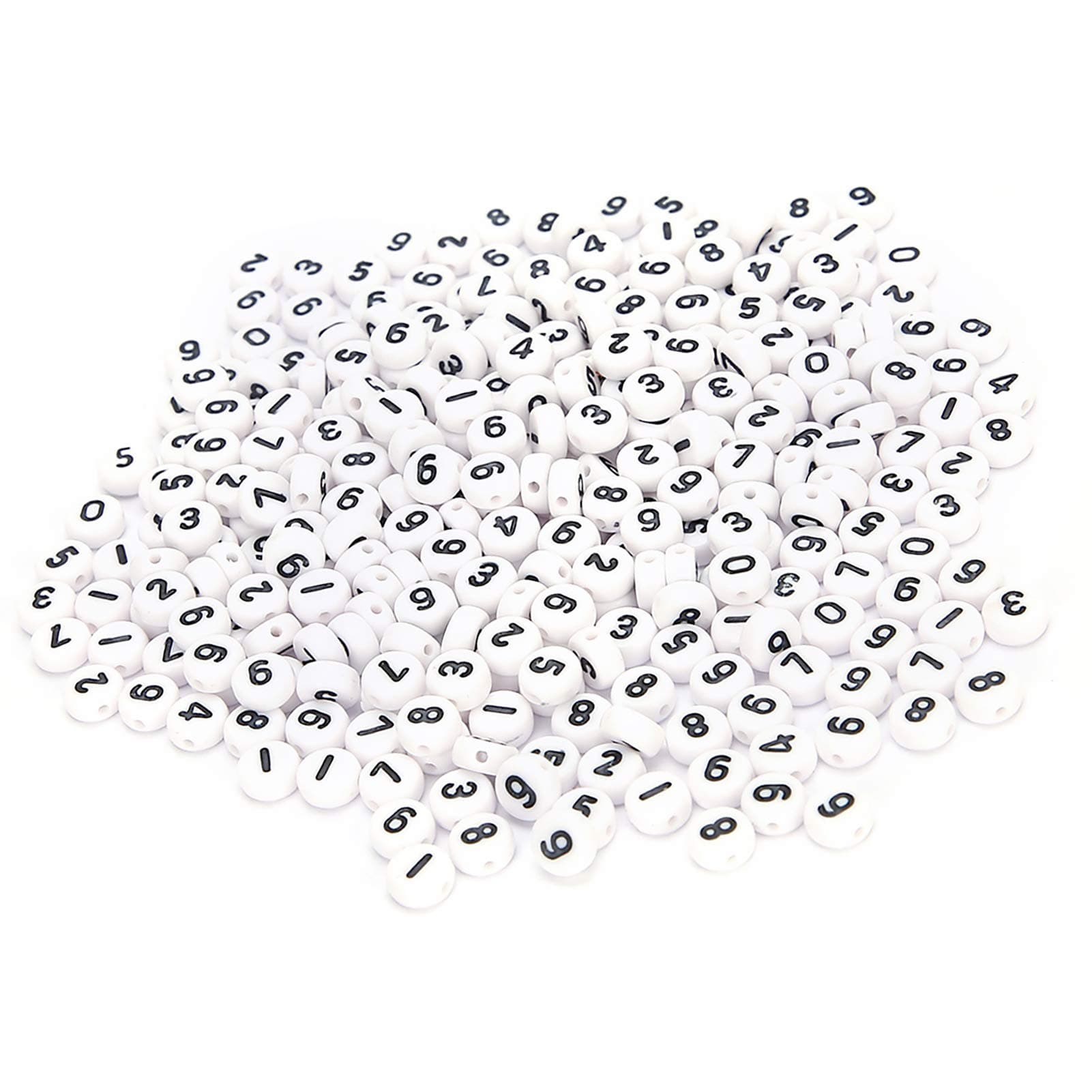 Brino 500Pcs White Acrylic Number Beads, Number 0-9 A Hole in the Center Acrylic Beads, Jewelry Accessories, for Craft Collection DIY Lover and Craft Lover