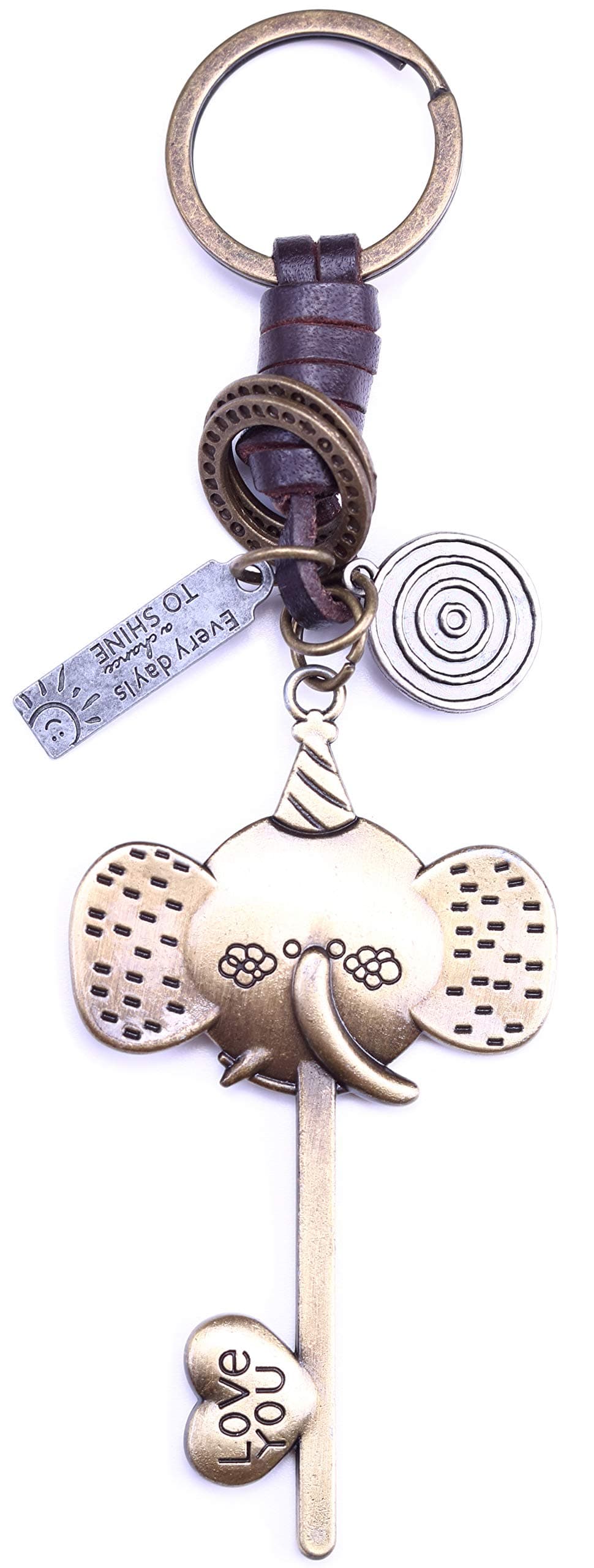 AuPra Elephant Good Luck Key Leather KeyRing Gift Idea Women & Men Best Friend Home KeyChain Mum & Dad Teacher Handbag Charm Key Ring Girl & Boy Car Pendant