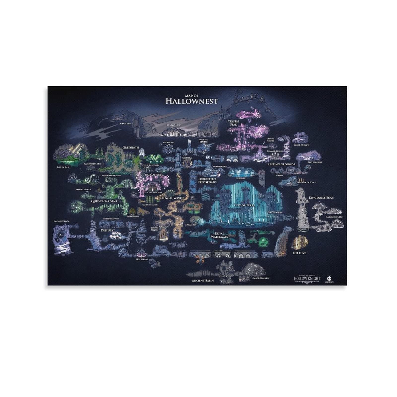 Hollow Knight Map The Game Posters & Prints on Canvas Wall Art Poster For Room Decor Unframe 12x18inch(30x45cm)