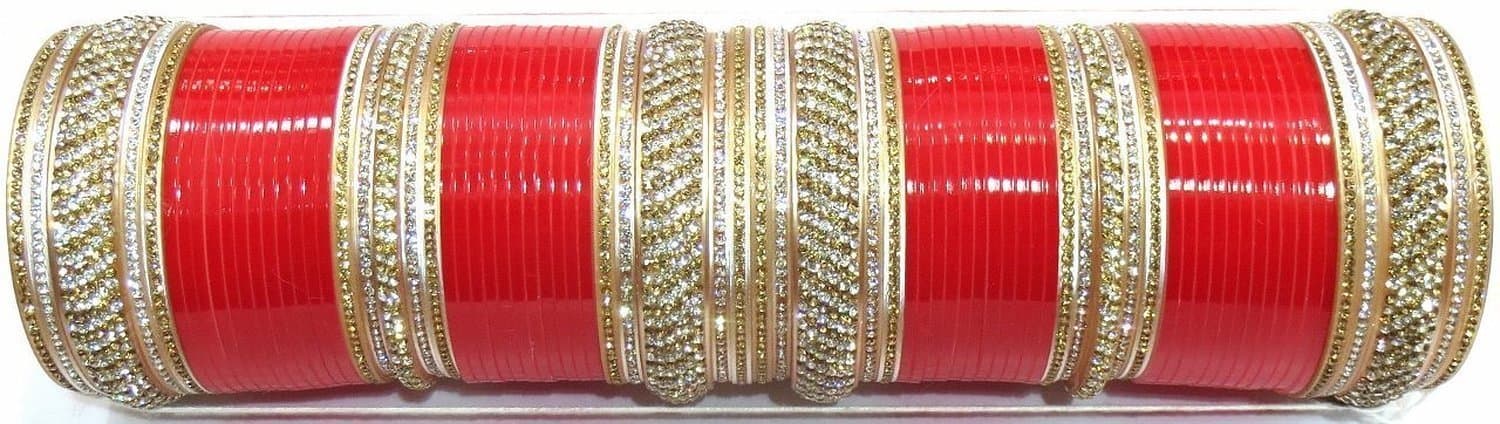 Indian Plain Red Colour Punjabi Suhaag Chura Bangles Set for Women