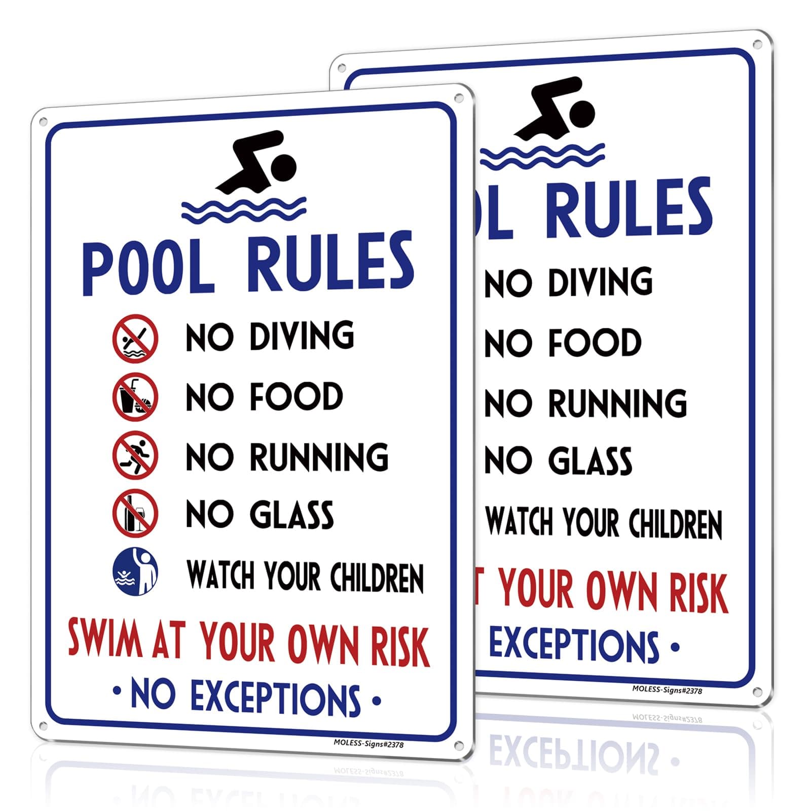 2 Pack Pool Rules Signs Outdoor โ 14x10 Inch Pool Signs for Outside, Durable 0.040 Aluminum Weatherproof & UV Protected, Easy to Mount for Pool Safety, 2378-White