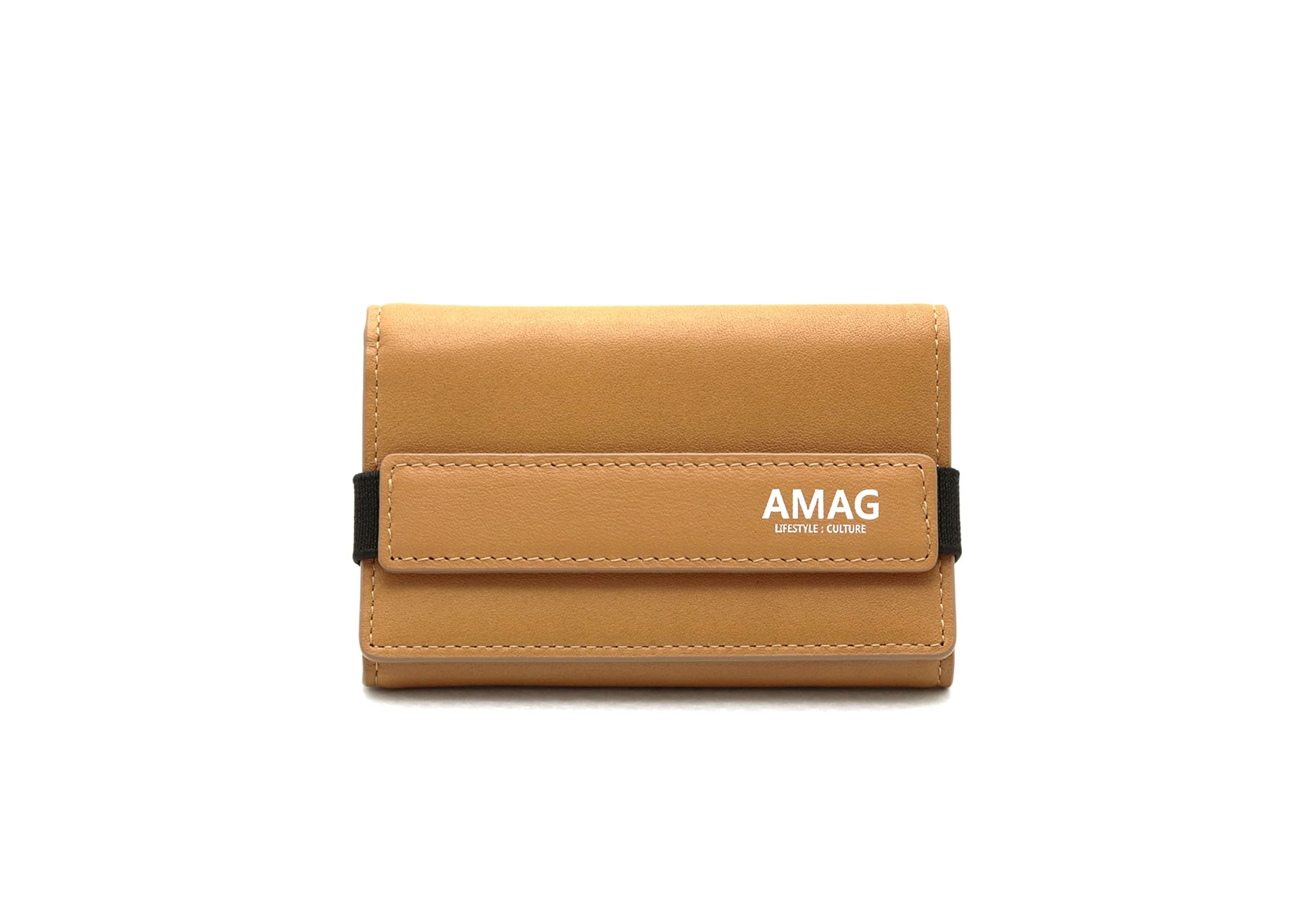 AMAG STUDIOBopeep Card Holder Wallet, Calf Genuine Leather, Tri-folded, Made in Korea - Brown